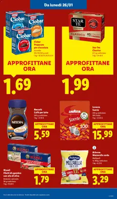 Anteprima del volantino Nescafé Caffè per latte, 200 g confezione valido a partire dal 26.01.2026 | Pagina: 17 | Prodotti: Caffè, Mozzarella, Latte, Olio