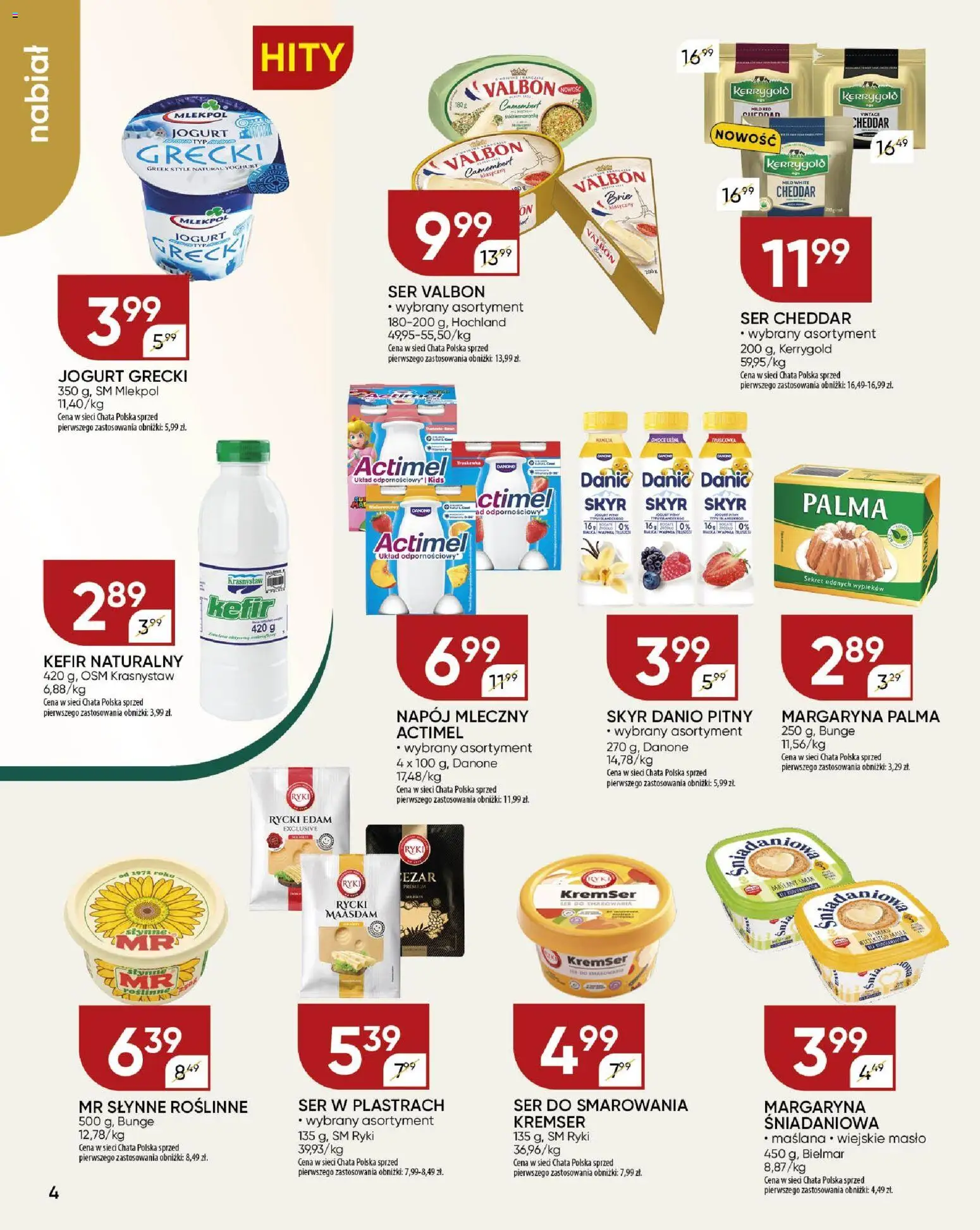Chata Polska - Gazetka od 06.11.2025 | Strona: 4 | Produkty: Jogurt grecki, Kefir, Jogurt, Ser cheddar