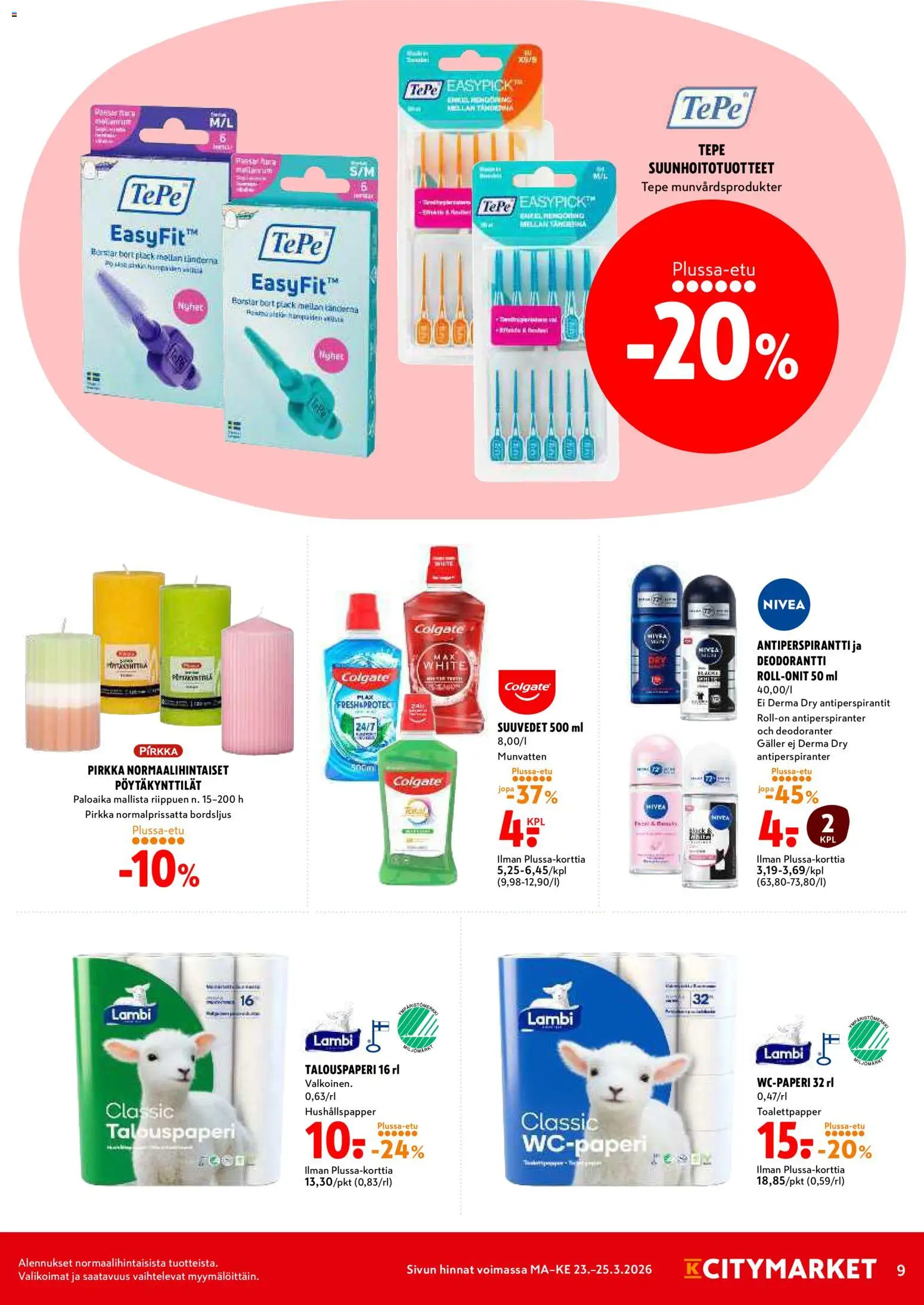 K-Citymarket tarjoukset – voimassa 23.03.2026 alkaen | Sivu: 9 | Tuotteet: Deodorantti, Antiperspirantti