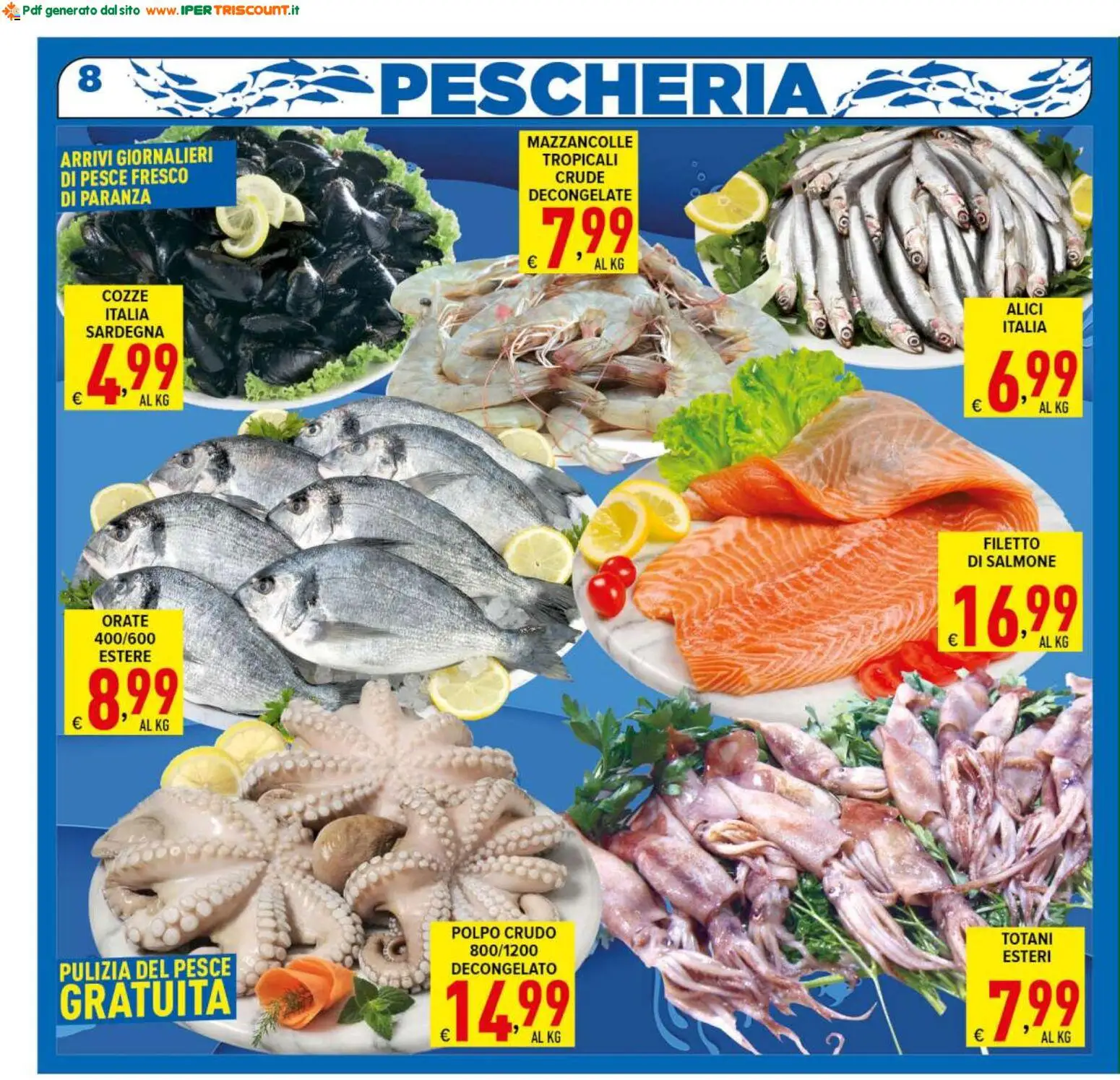 Volantino Ipertriscount del 17.04.2026 | Pagina: 8 | Prodotti: Salmone, Pesce, Cozze, Mazzancolle