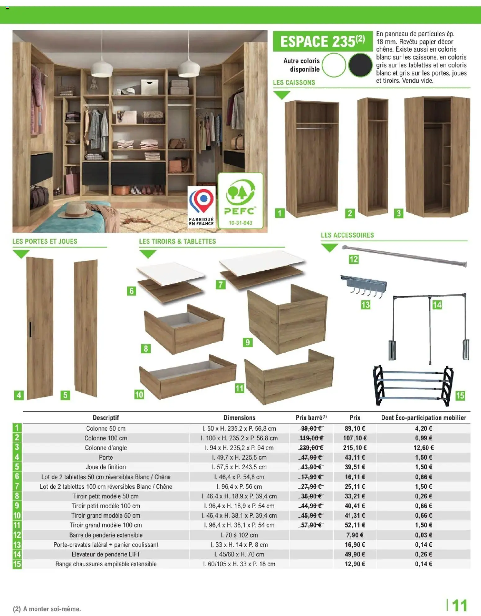 {H1} | Page: 11 | Produits: Porte, Range chaussures, Tiroirs, Panier