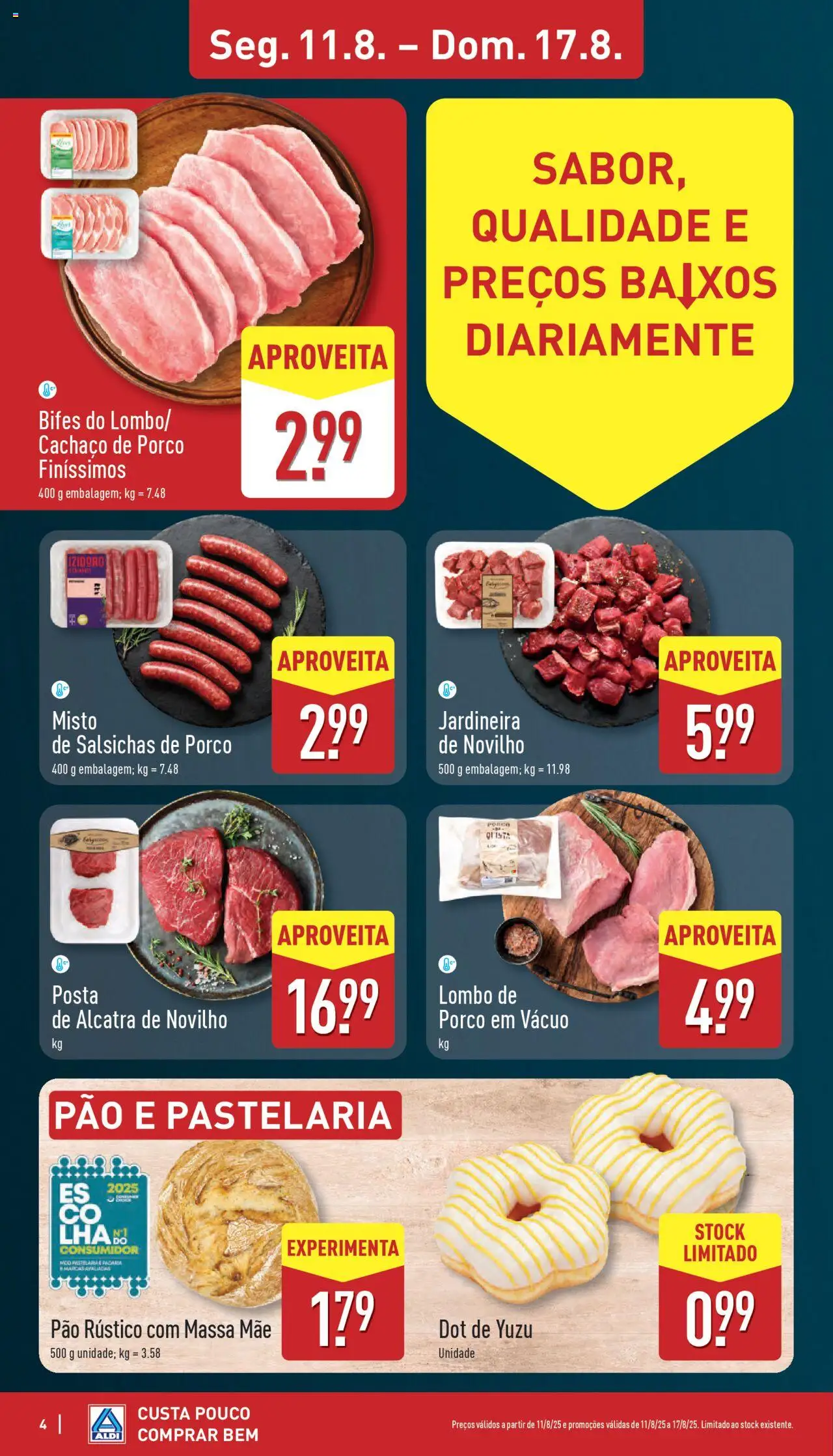 Aldi folheto │ válido de 11.08.2025 | Página: 4 | Produtos: Padaria, Lombo, Pão, Massa