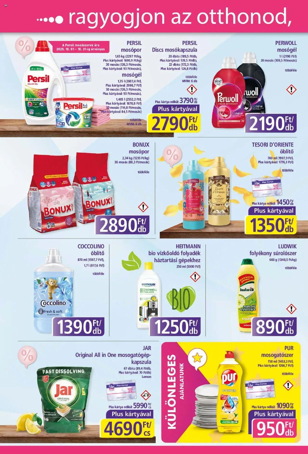 Plus Market akciós ujság - amely érvényes a következő dátumtól: 16.10.2025 | Oldal: 2 | Termékek: Mosogatógép, Mosókapszula, Mosópor, Mosogatószer