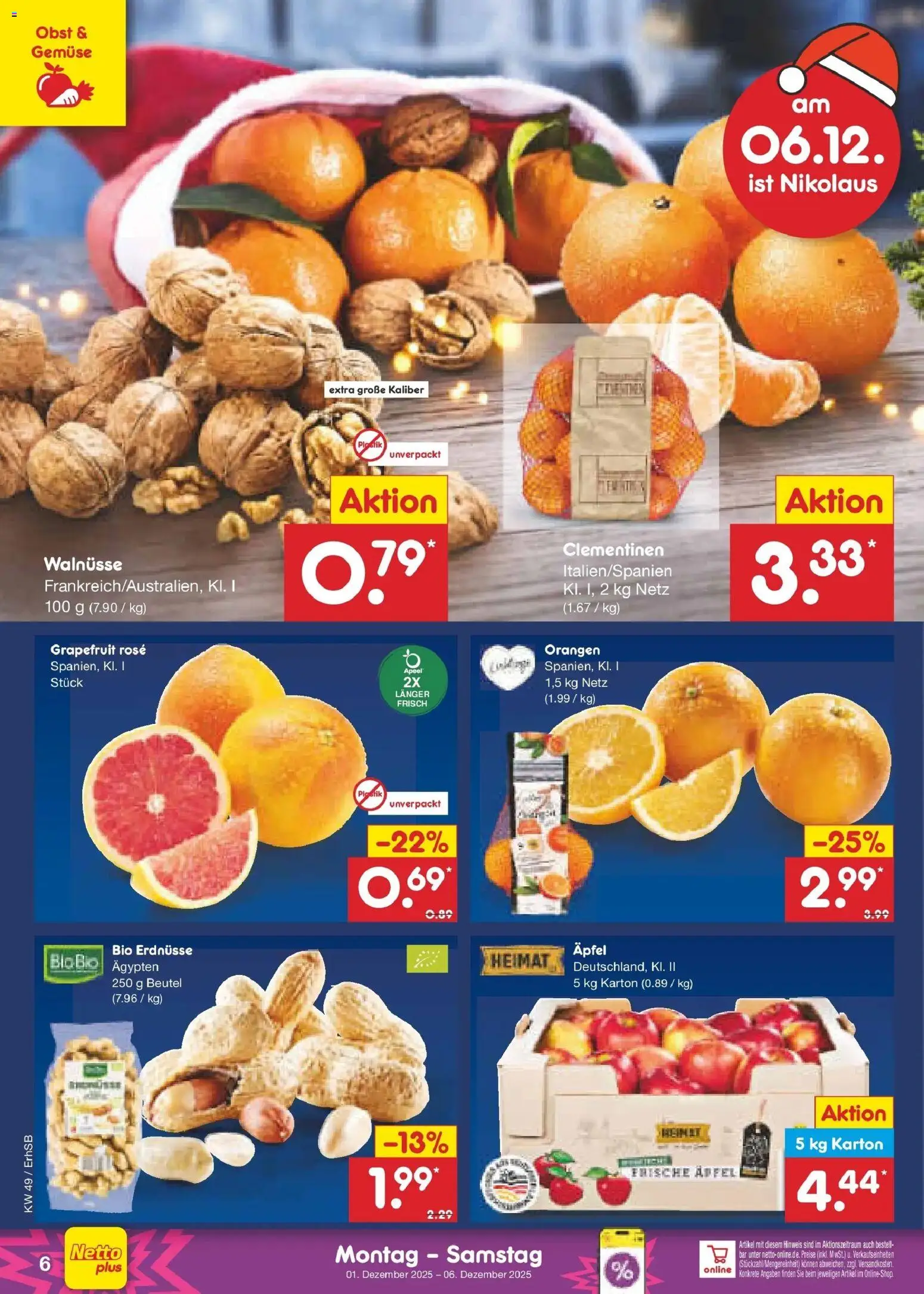 Netto Marken-Discount prospekt München	 – gültig ab 01.12.2025 | Seite: 6 | Produkte: Äpfel, Orangen, Gemüse, Obst