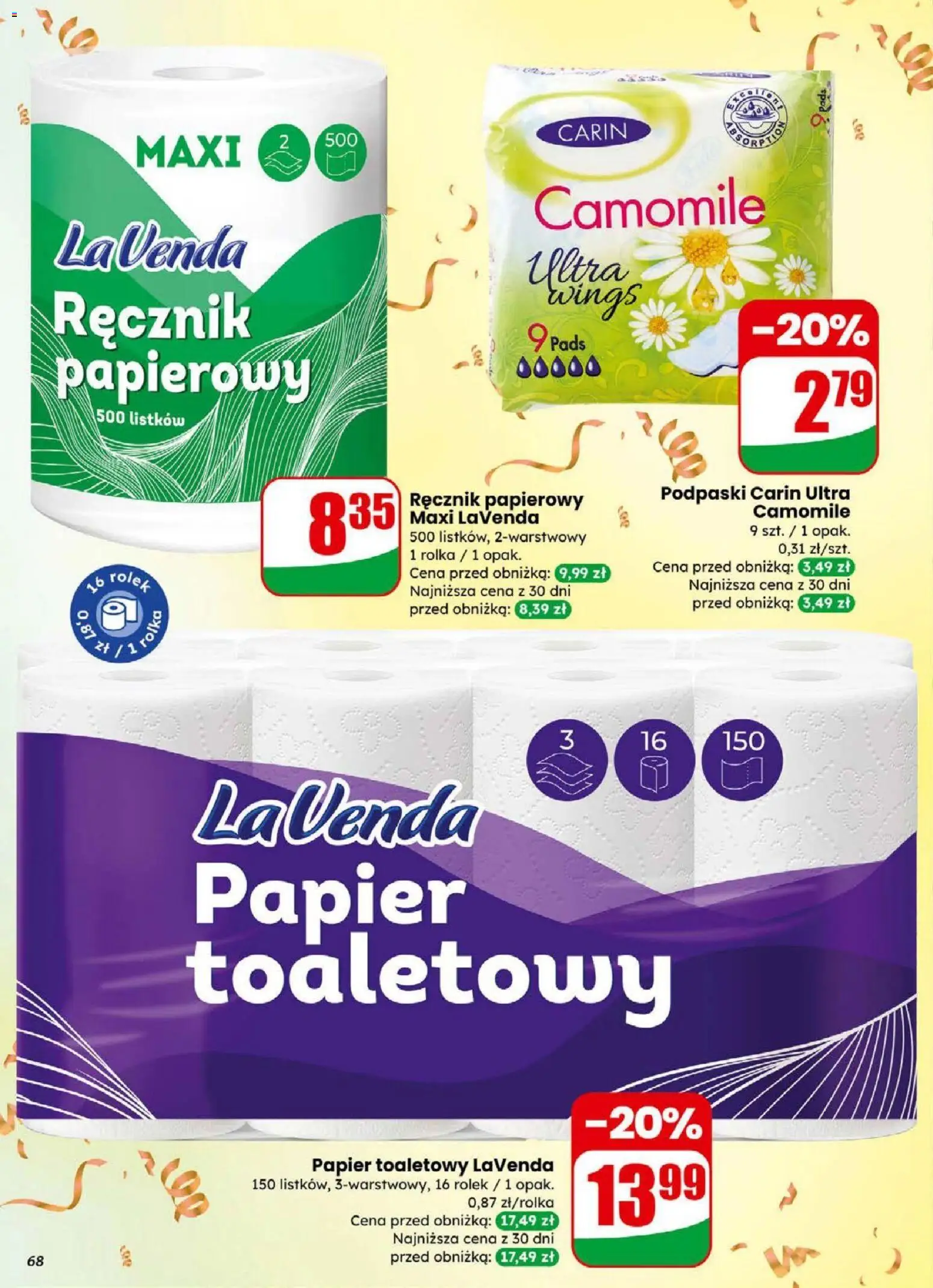 Dino Gazetka od 31.12.2025 | Strona: 68 | Produkty: Papier toaletowy lavenda, Papier toaletowy, Podpaski, Ręcznik papierowy