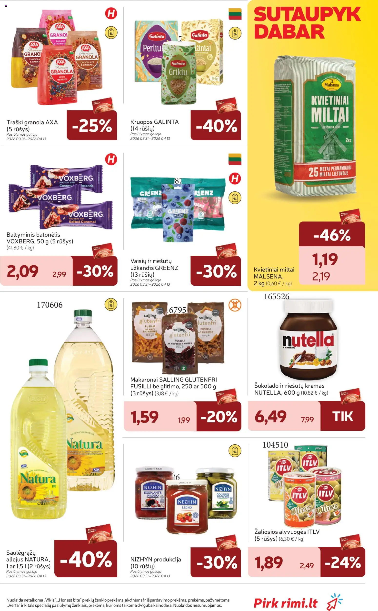 Rimi akcijos nuo 31.03.2026 | Puslapis: 29 | Prekių: Kremas, Aliejus, Miltai, Makaronai