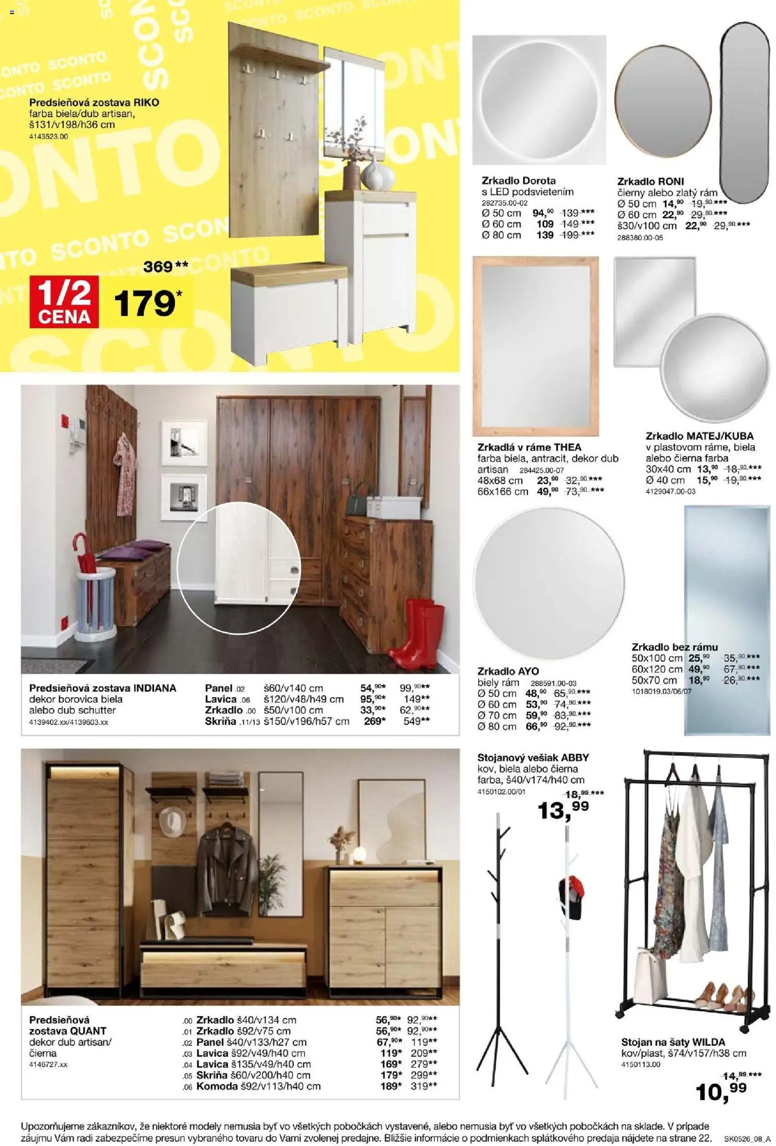 Nové Sconto nábytok akcie – leták je platný od 25.03.2026 | Strana: 8 | Produkty: Skriňa, Predsieňová zostava, Zrkadlo, Vešiak
