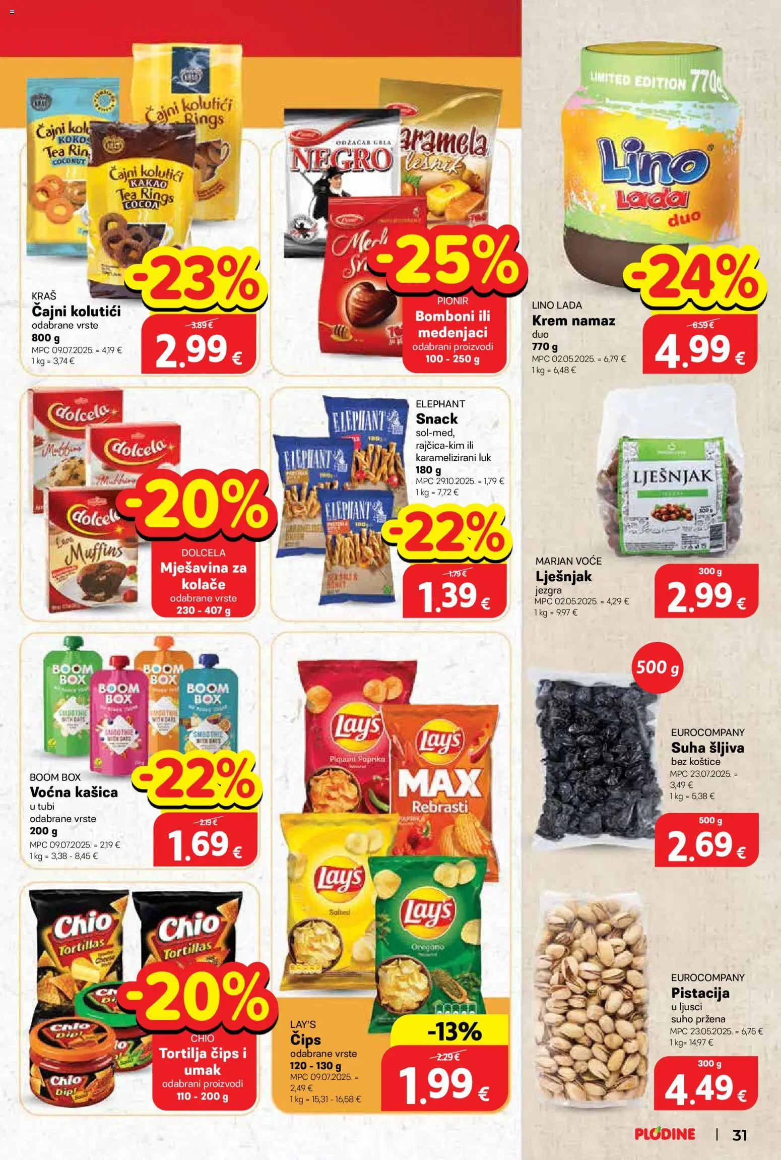 Plodine katalog | vrijedi od 19.11.2025 | Stranica: 31 | Proizvodi: Čajni kolutići, Šljiva, Luk, Kakao