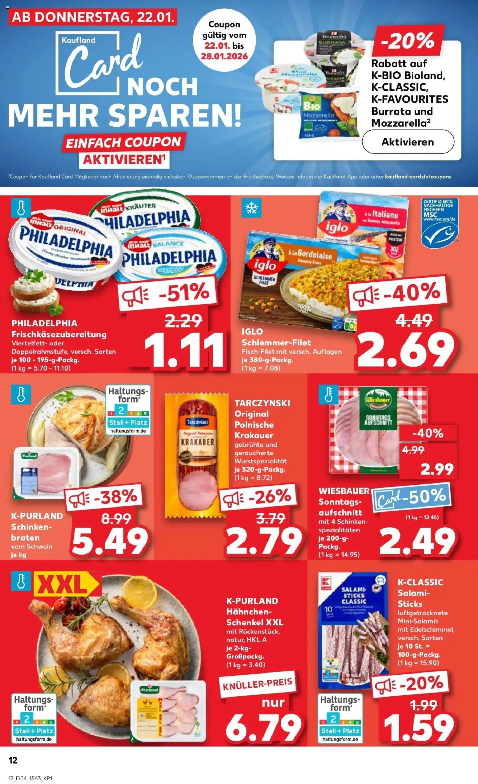 Kaufland prospekt Hamburg	 – gültig ab 25.01.2026 | Seite: 12 | Produkte: Philadelphia, Mozzarella, Iglo, Schinken