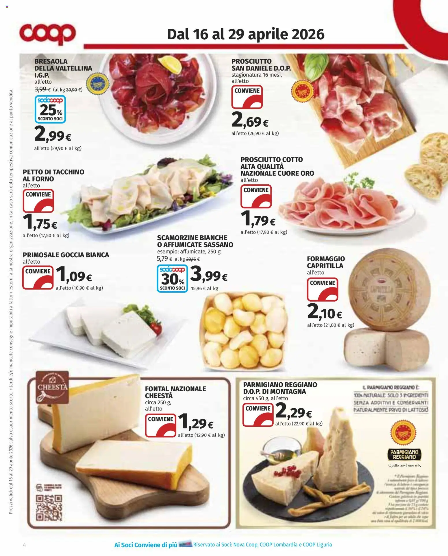 Volantino COOP del 16.04.2026 | Pagina: 4 | Prodotti: Bresaola, Tacchino, Prosciutto, Parmigiano