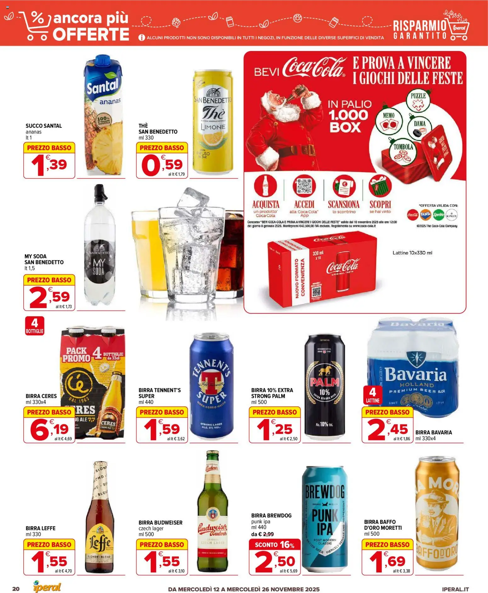 Volantino Iperal del 12.11.2025 | Pagina: 20 | Prodotti: Tennent's, Ceres, Fanta, Coca Cola