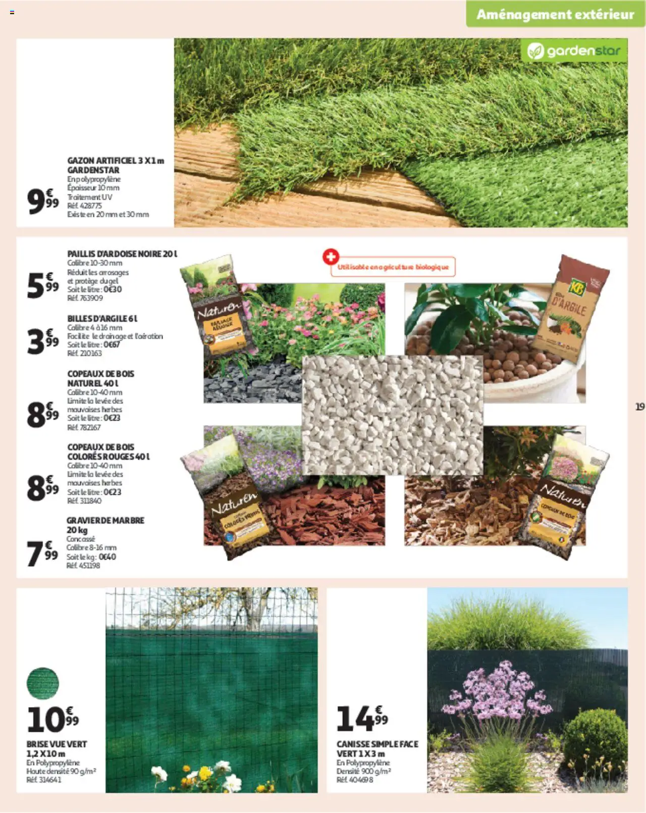  | Page: 19 | Produits: Paillis d'ardoise, Brise vue, Gazon, Copeaux de bois