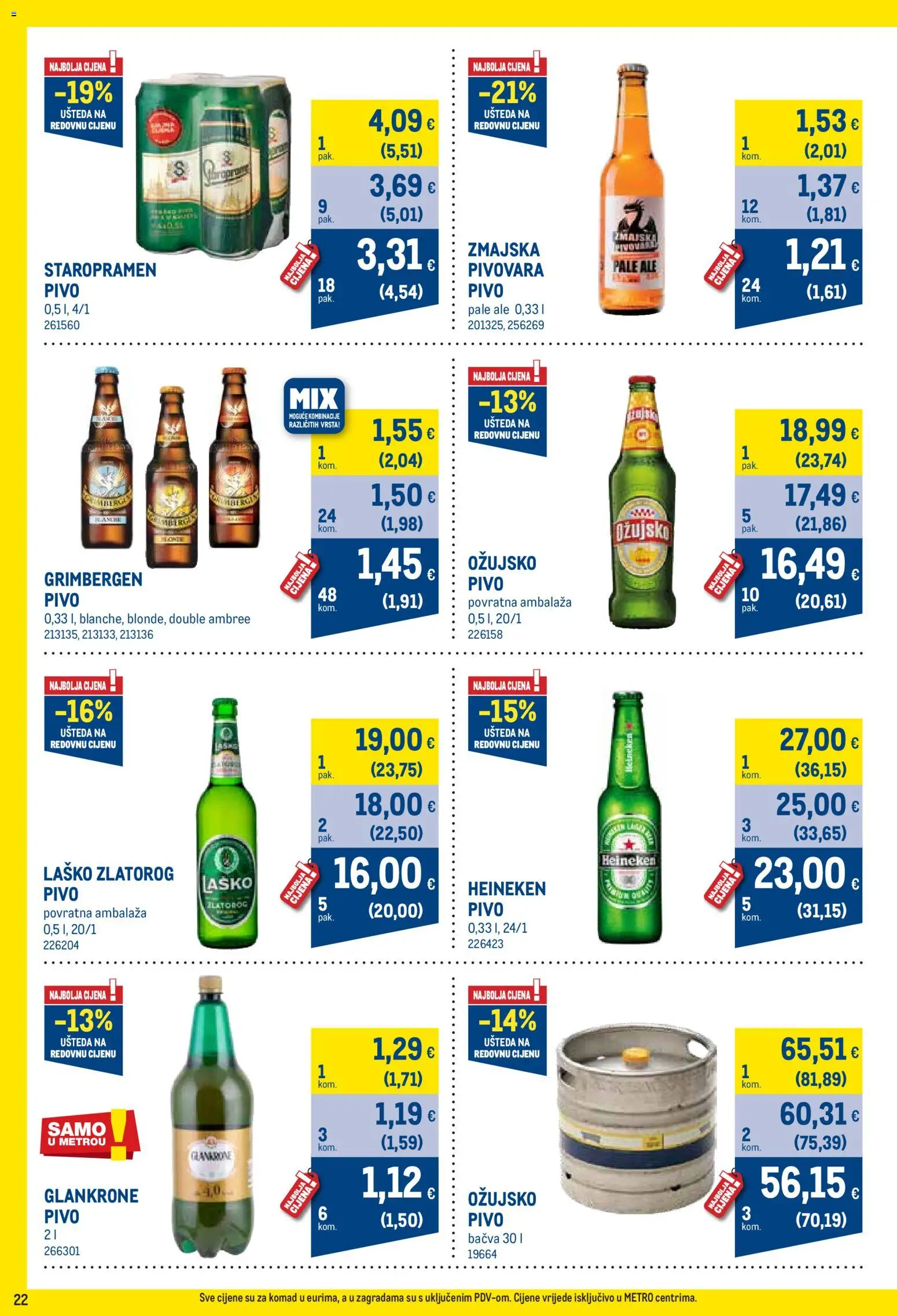 Metro katalog | vrijedi od 02.01.2026 | Stranica: 22 | Proizvodi: Staropramen, Heineken, Laško, Ožujsko