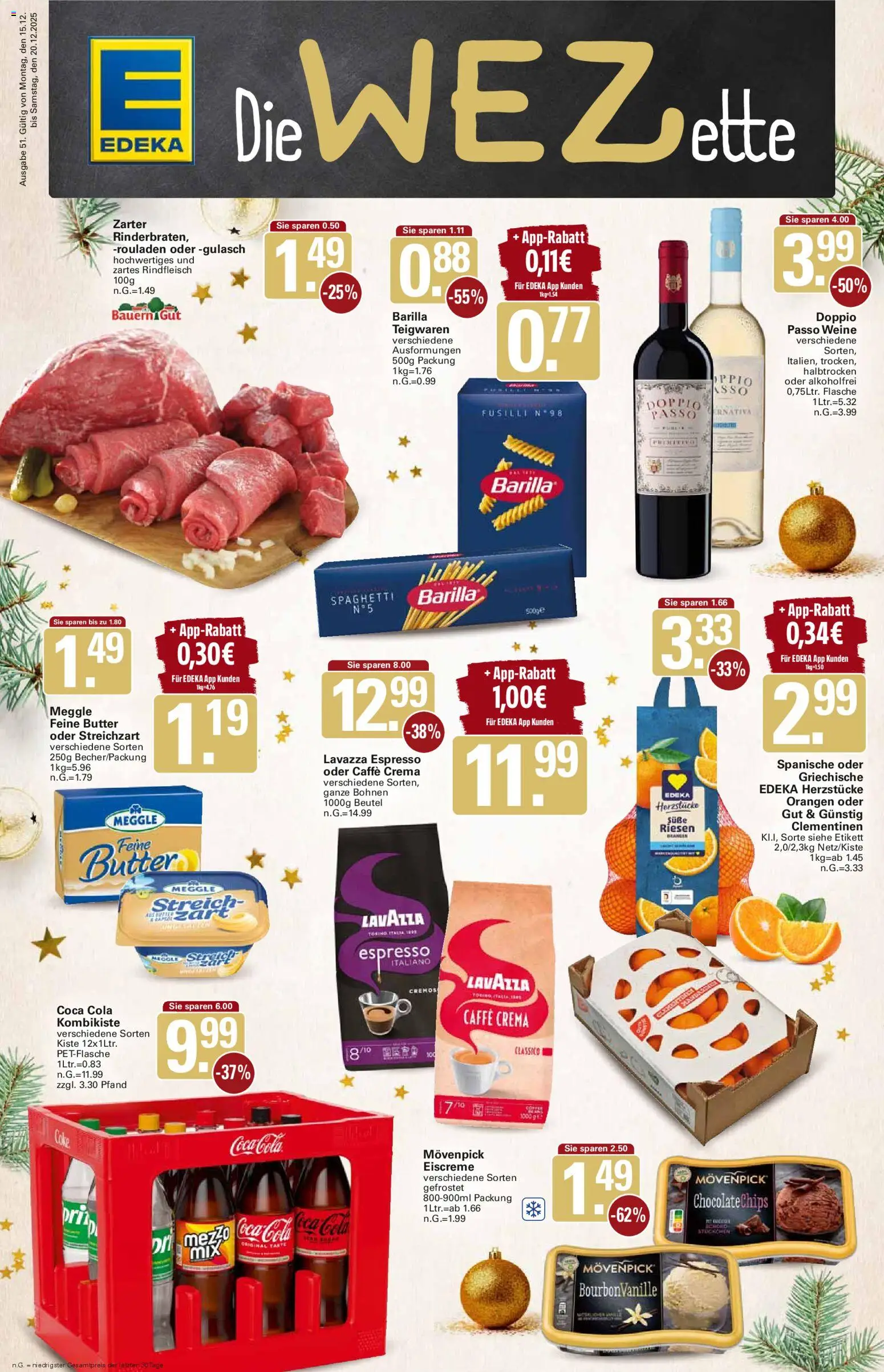 WEZ Prospekt – gültig ab 15.12.2025 | Seite: 1 | Produkte: Lavazza, Coca cola, Doppio Passo, Rindfleisch