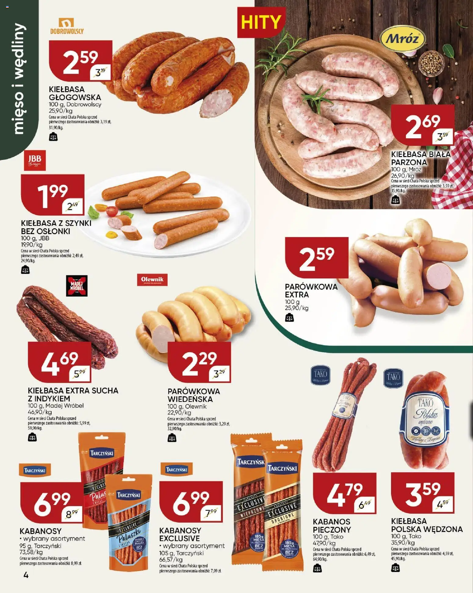 Chata Polska Gazetka od 29.12.2025 | Strona: 4 | Produkty: Kiełbasa, Mięso, Kabanosy, Wędliny