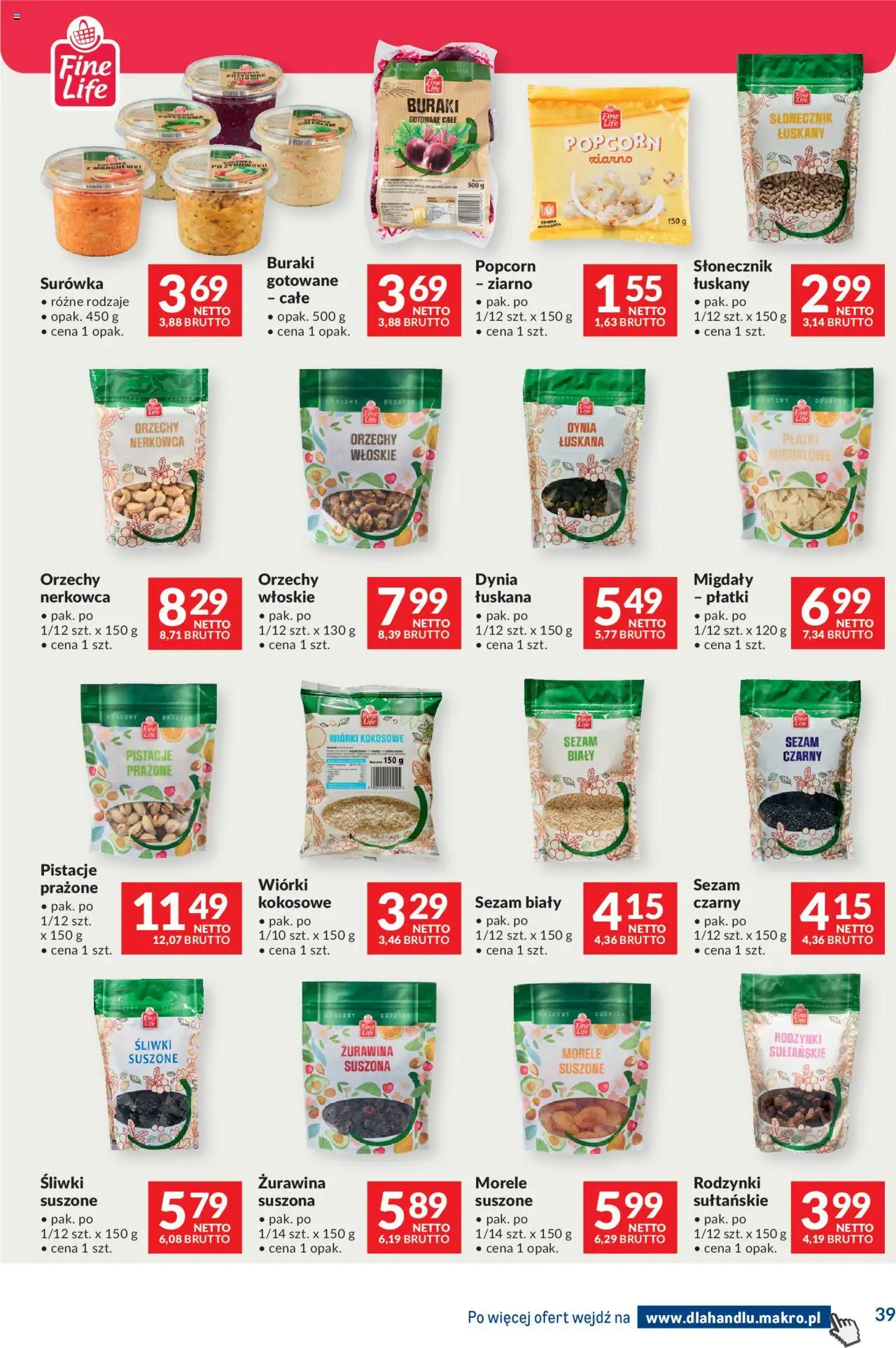 Makro Gazetka - Dystrybucja do sklepów od 19.08.2025 | Strona: 39 | Produkty: Morele, Buraki gotowane, Płatki, Sezam