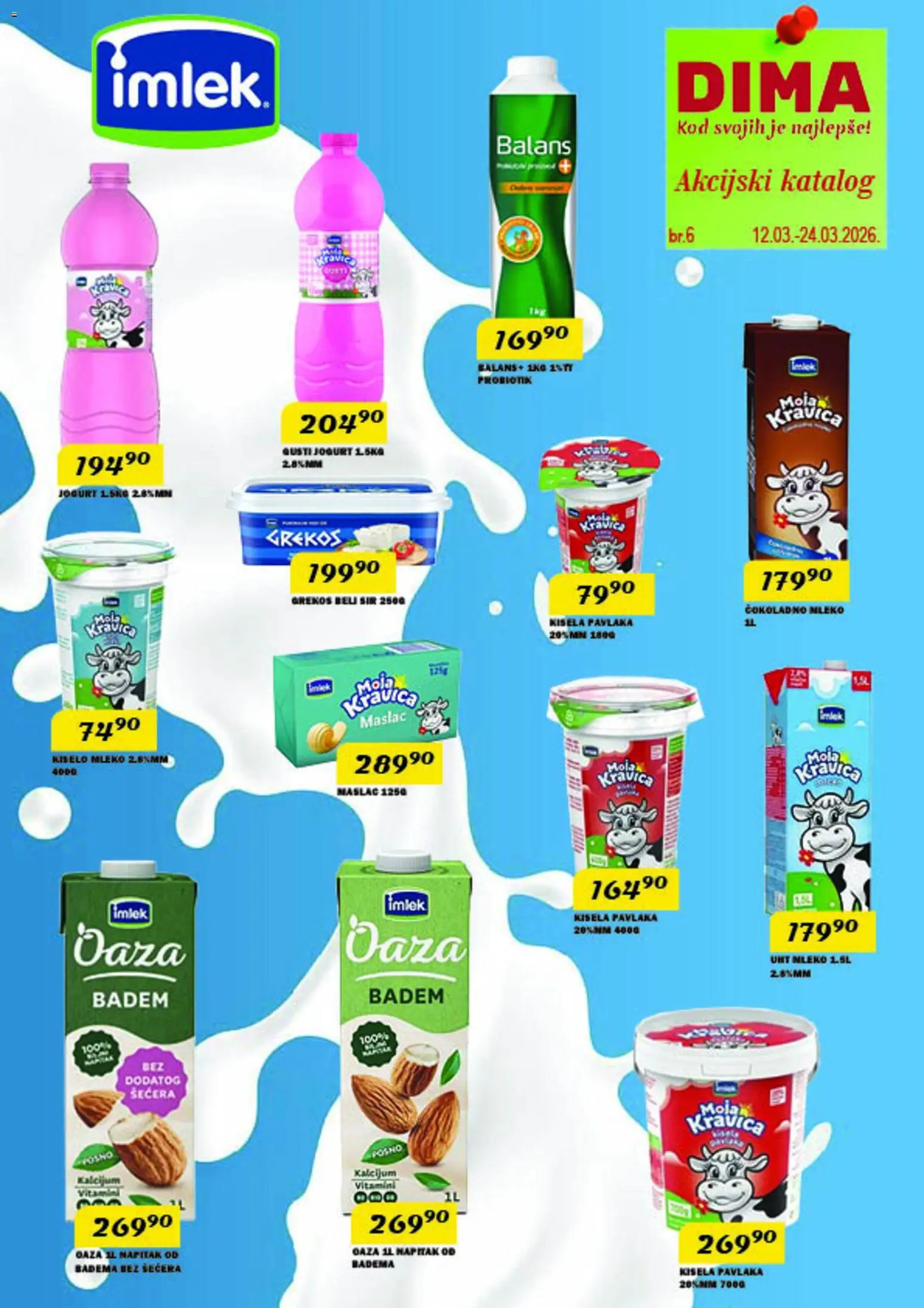 VP Dima katalog - važi od 12.03.2026 | Strana: 1 | Proizvode: Maslac, Čokoladno mleko, Sir, Jogurt