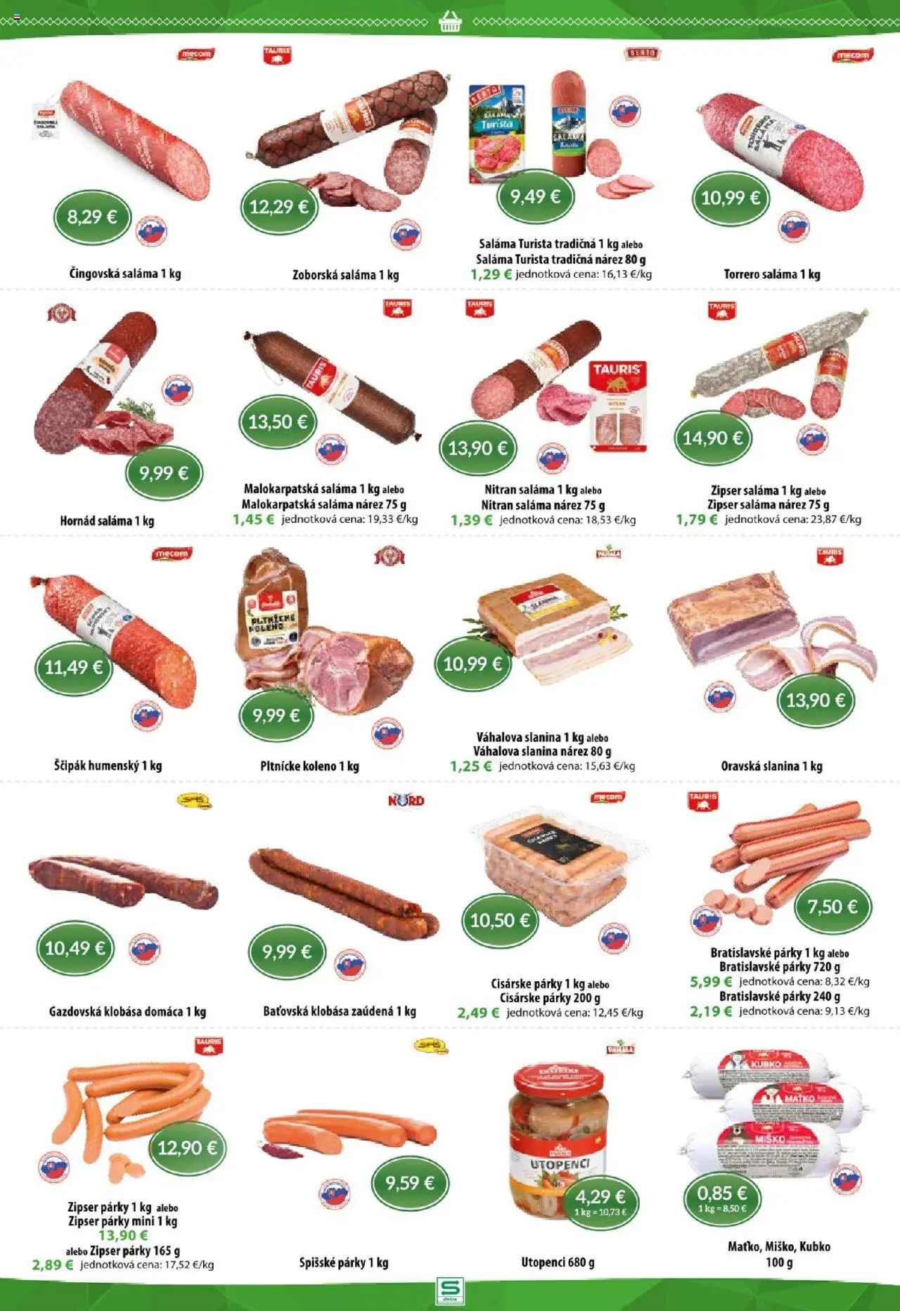 Nové Sintra akcie – leták je platný od 16.10.2025 | Strana: 3 | Produkty: Saláma, Slanina, Klobása, Párky