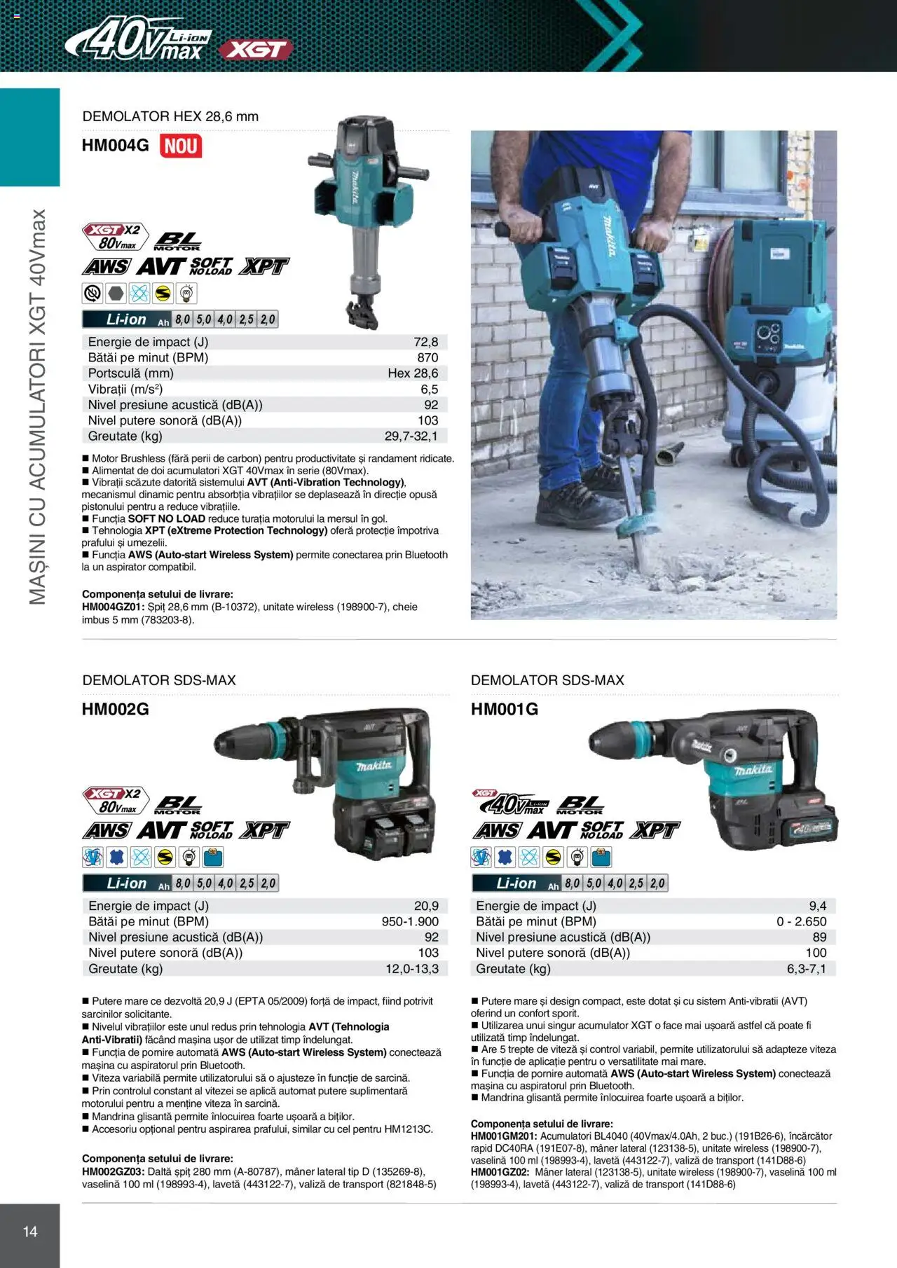 Makita catalog - Mașini Profesionale  – valabil de la 08.01.2025 | Pagină: 14 | Produse: Valiză, Încărcător, Aspirator, Mâner