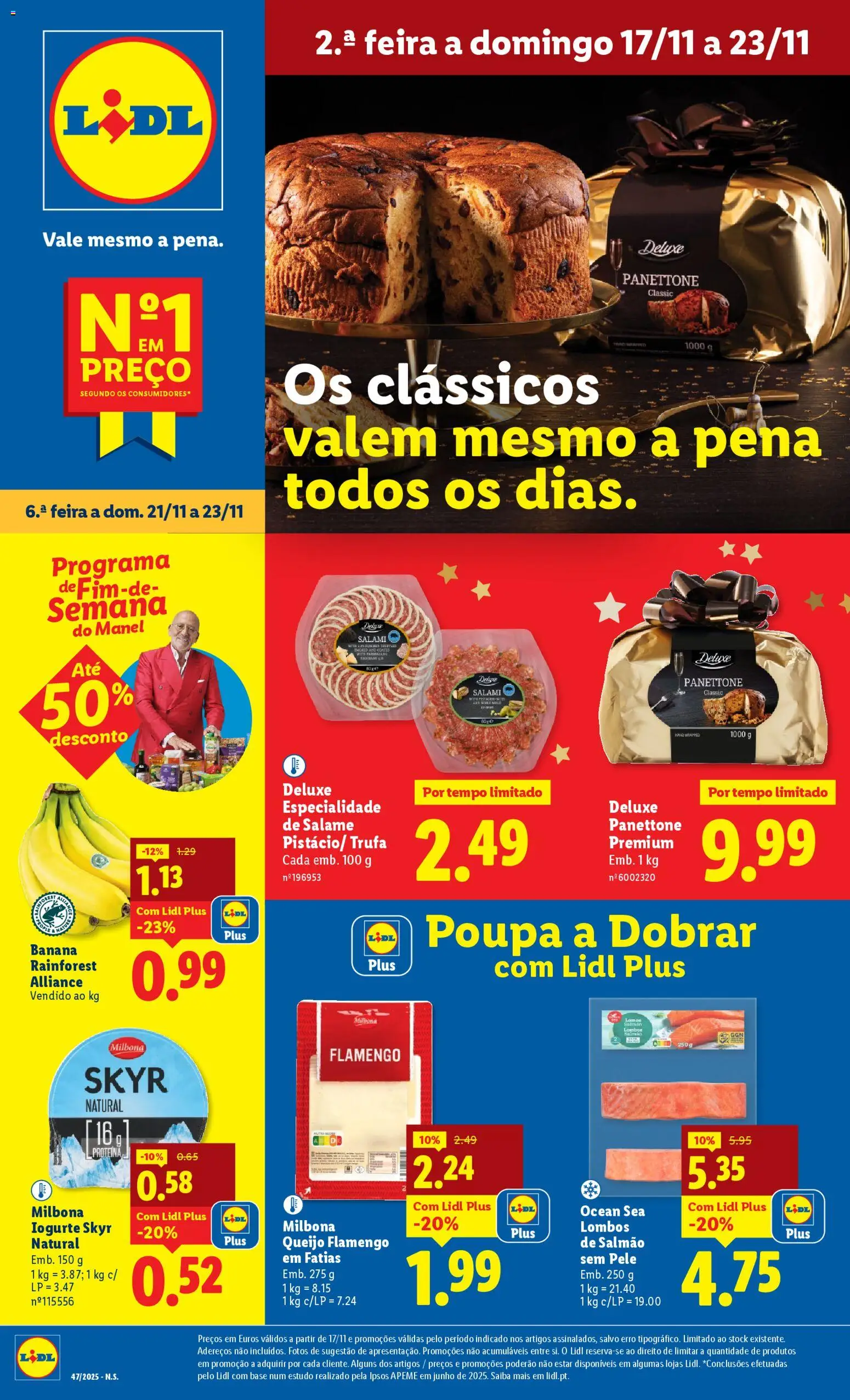 Lidl folheto │ válido de 17.11.2025 | Página: 1 | Produtos: Banana, Base, Queijo, Salame