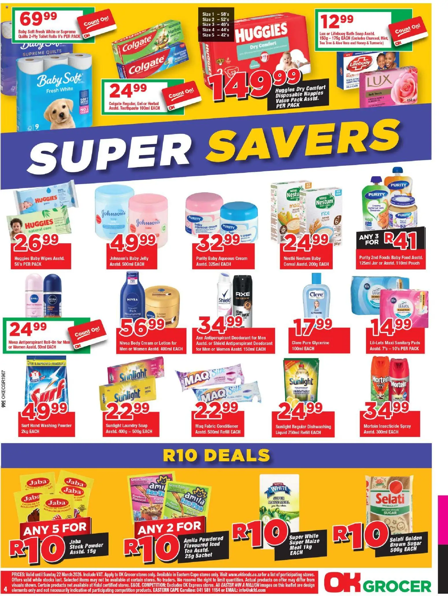New OK Foods catalogue – valid from 11.03.2026 | Page: 4 | Products: Pears, Conditioner, Body cream, Nappies