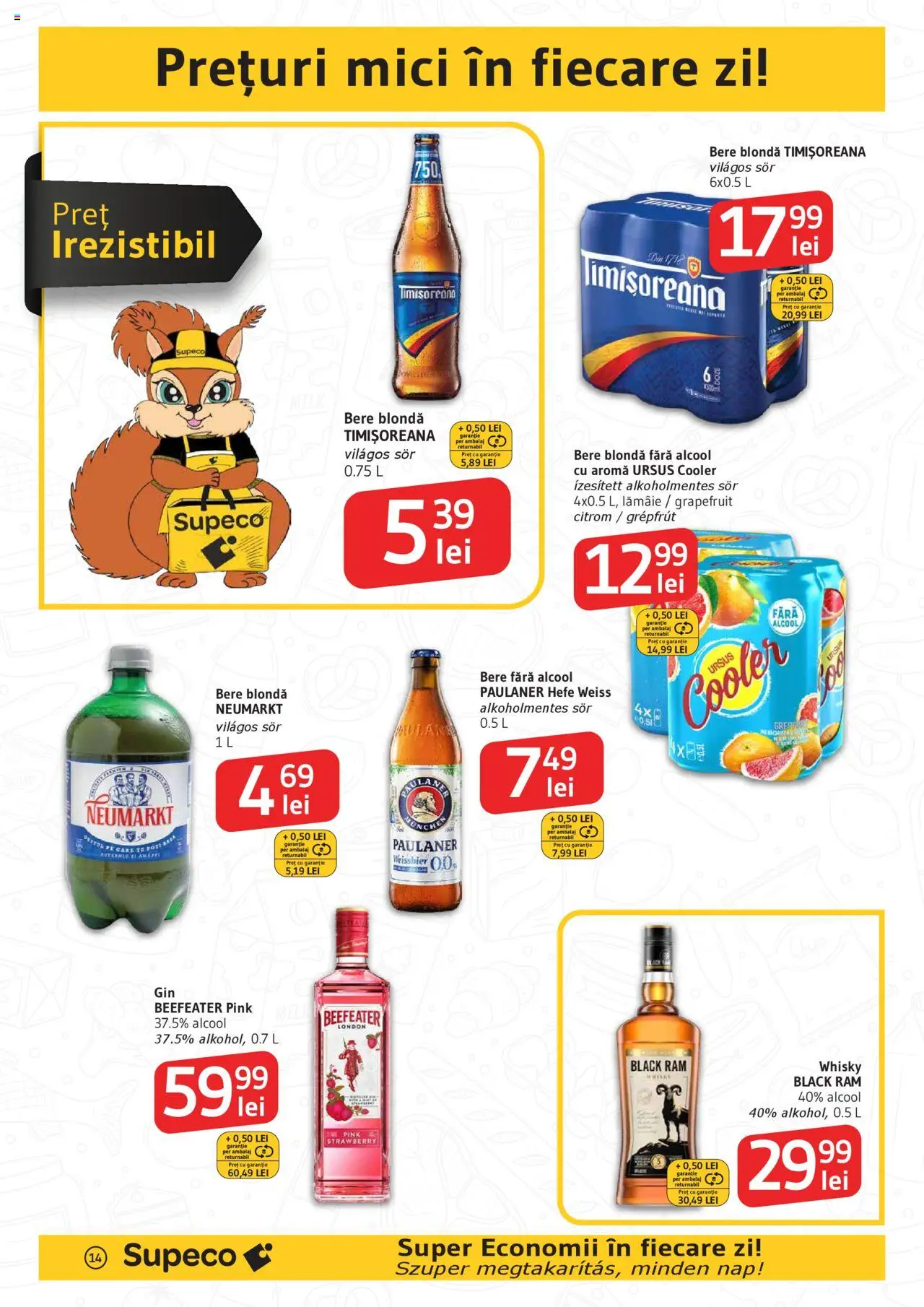 Catalog Supeco Bilingv – valabil de la 21.08.2025 | Pagină: 14 | Produse: Mici, Bere, Grepfrut, Lămâie