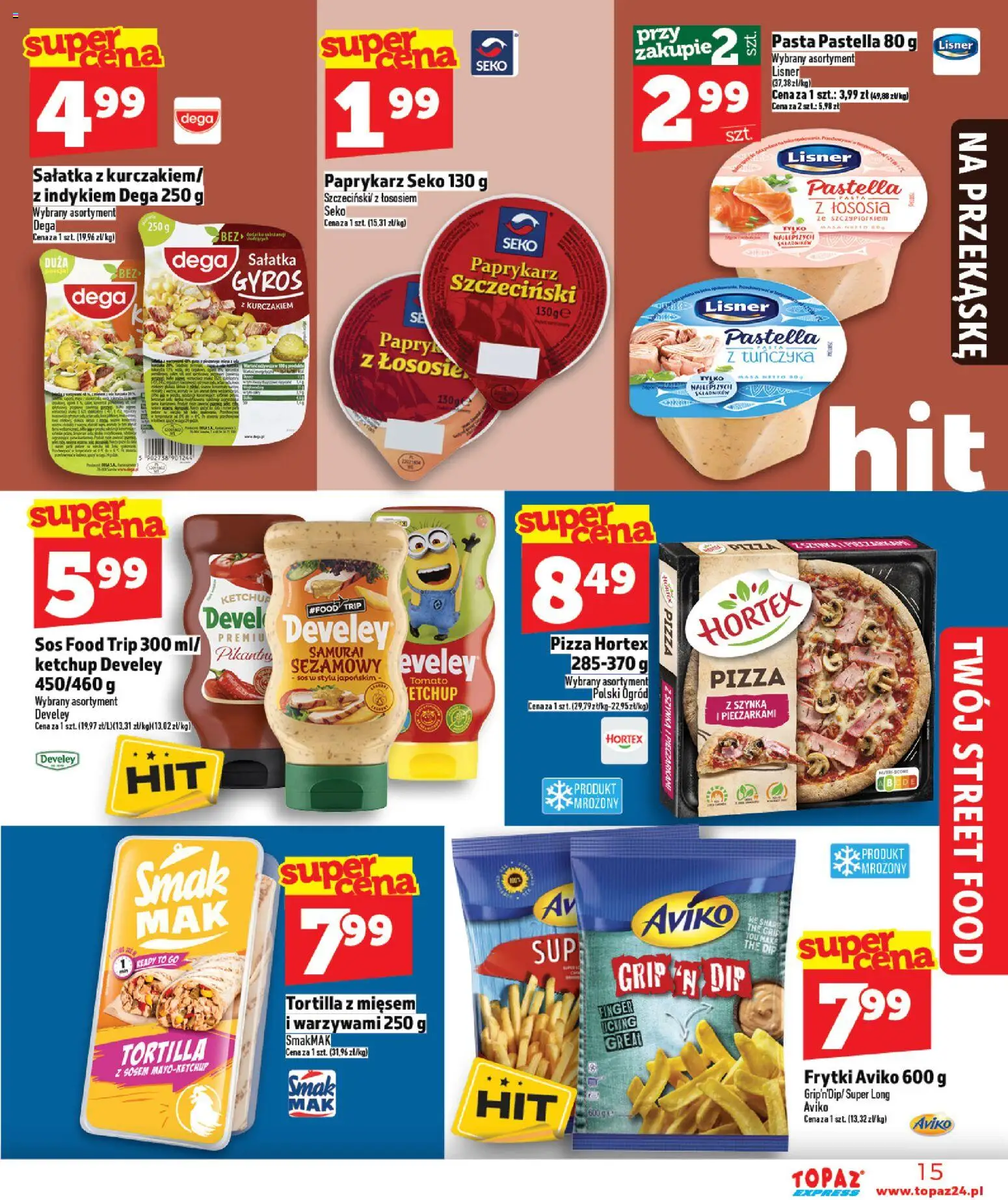 Topaz gazetka - Express od 09.04.2026 | Strona: 15 | Produkty: Paprykarz, Ketchup, Szynka, Pizza