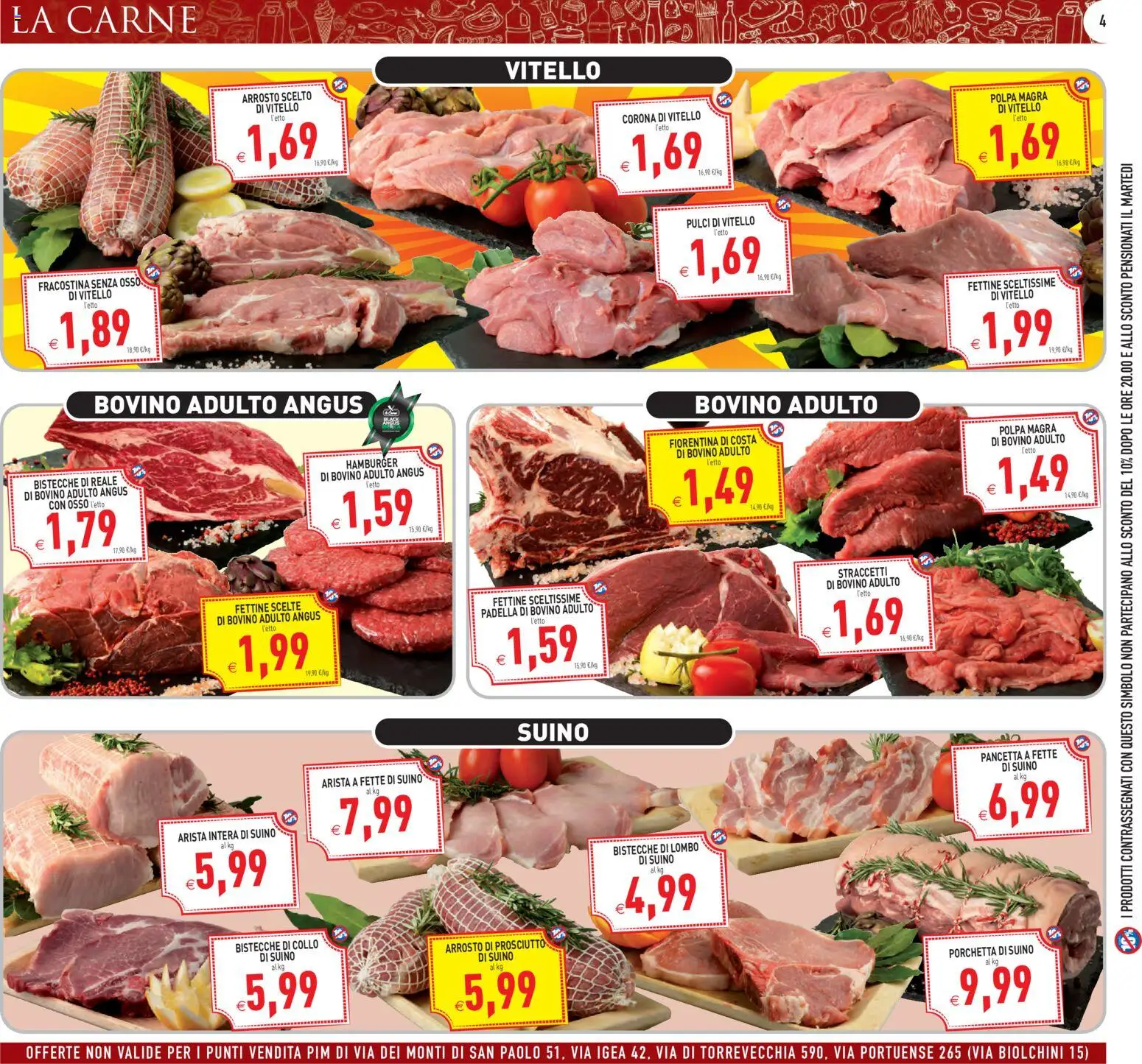 Volantino PIM Supermercati del 19.11.2025 | Pagina: 4 | Prodotti: Bovino, Pancetta, Prosciutto, Vitello