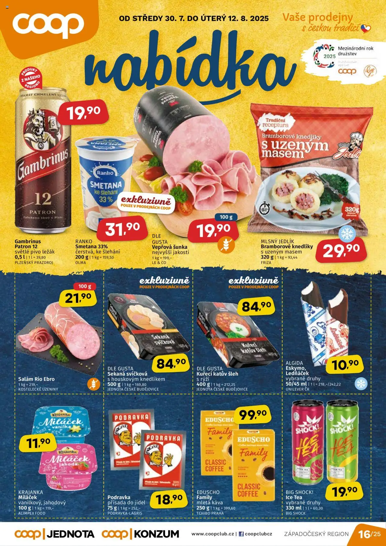 Coop leták - Západočeský region od 30.07.2025 | Strana: 1 | Produkty: Smetana, Sekaná, Rýži, Big Shock