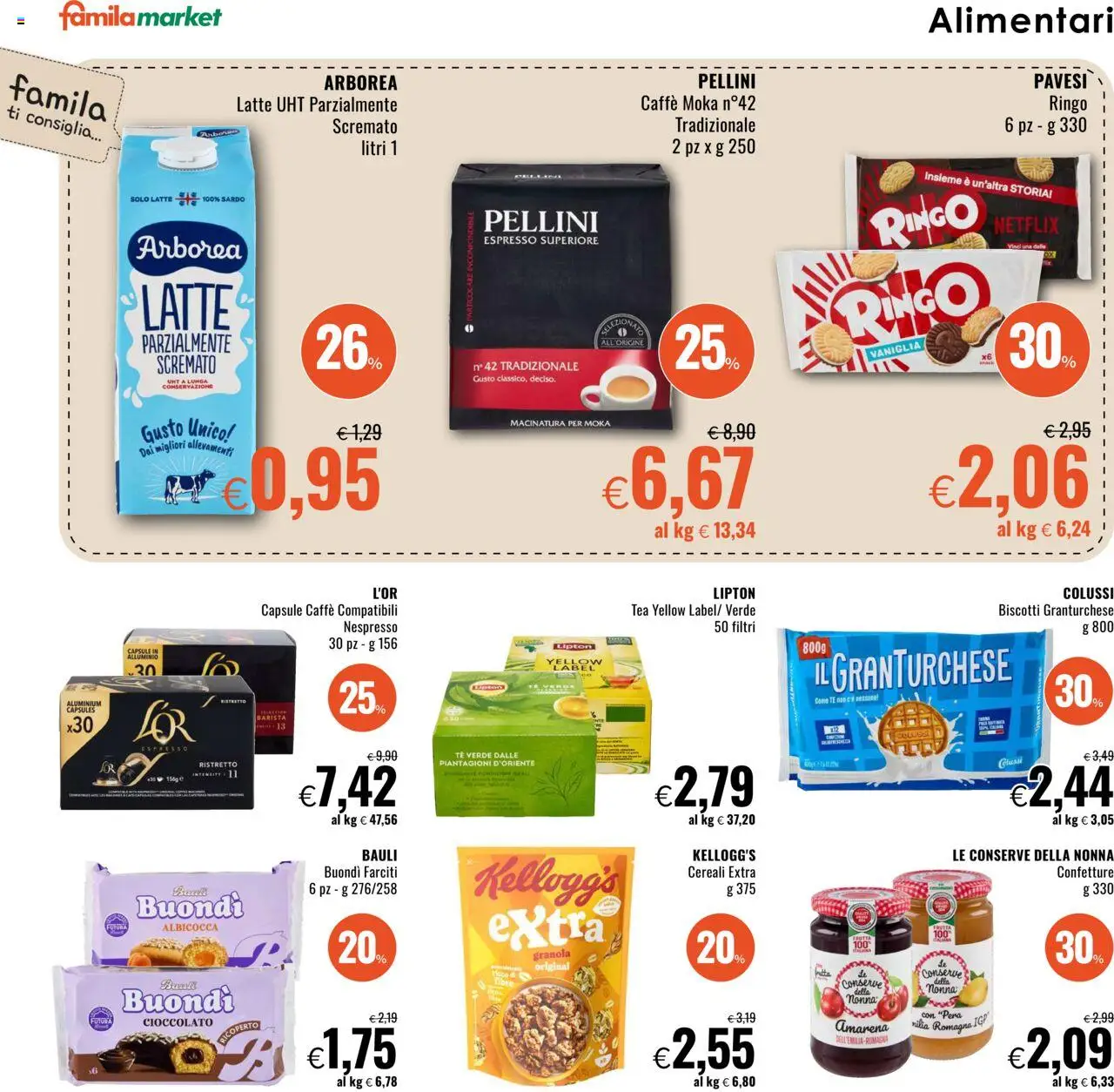 Volantino Famila del 31.07.2025 | Pagina: 10 | Prodotti: Cereali, Biscotti, Latte, Pera
