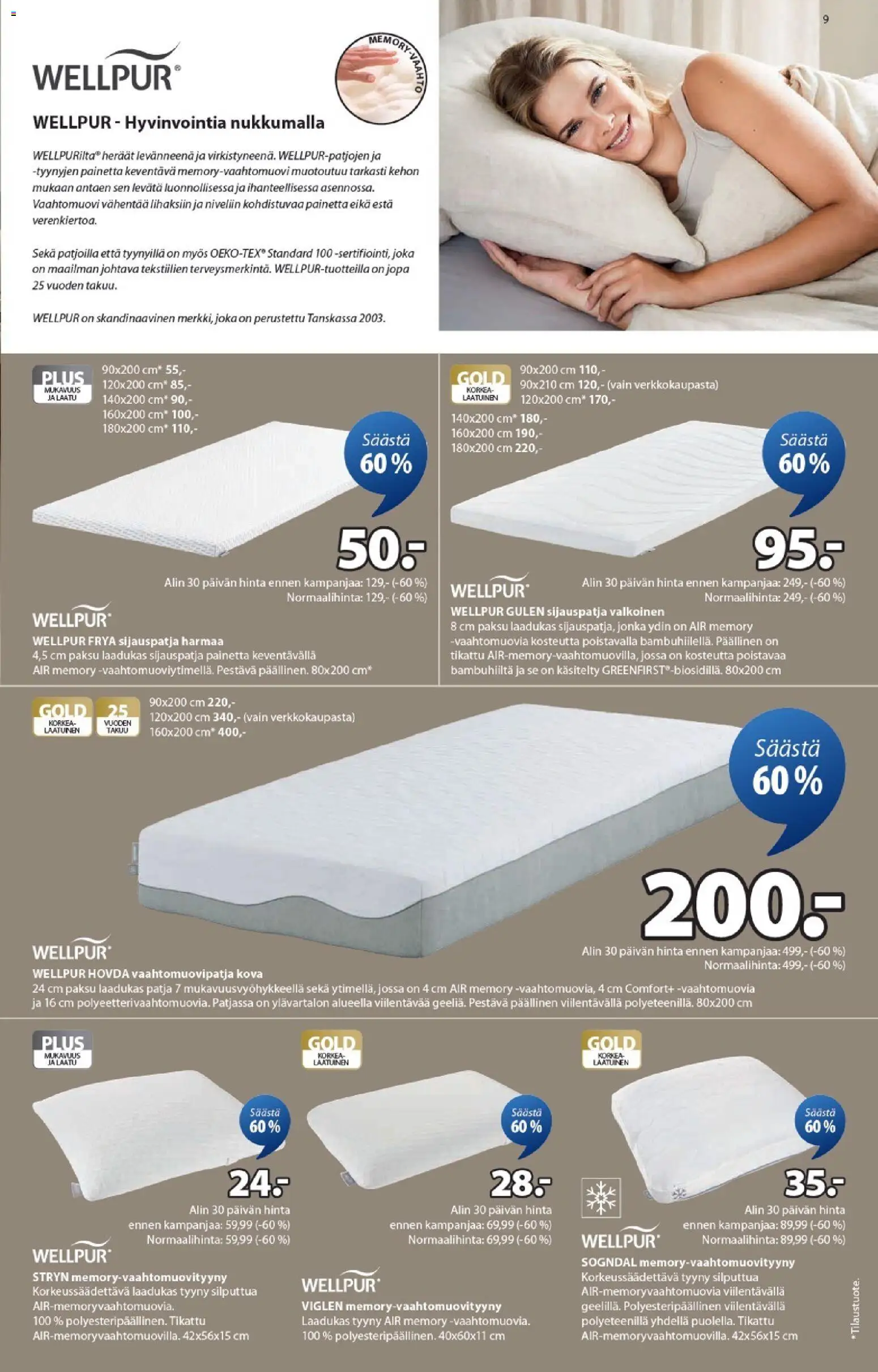 JYSK tarjoukset – voimassa 29.01.2026 alkaen | Sivu: 9 | Tuotteet: Vaahtomuovipatja, Patja, Tyyny
