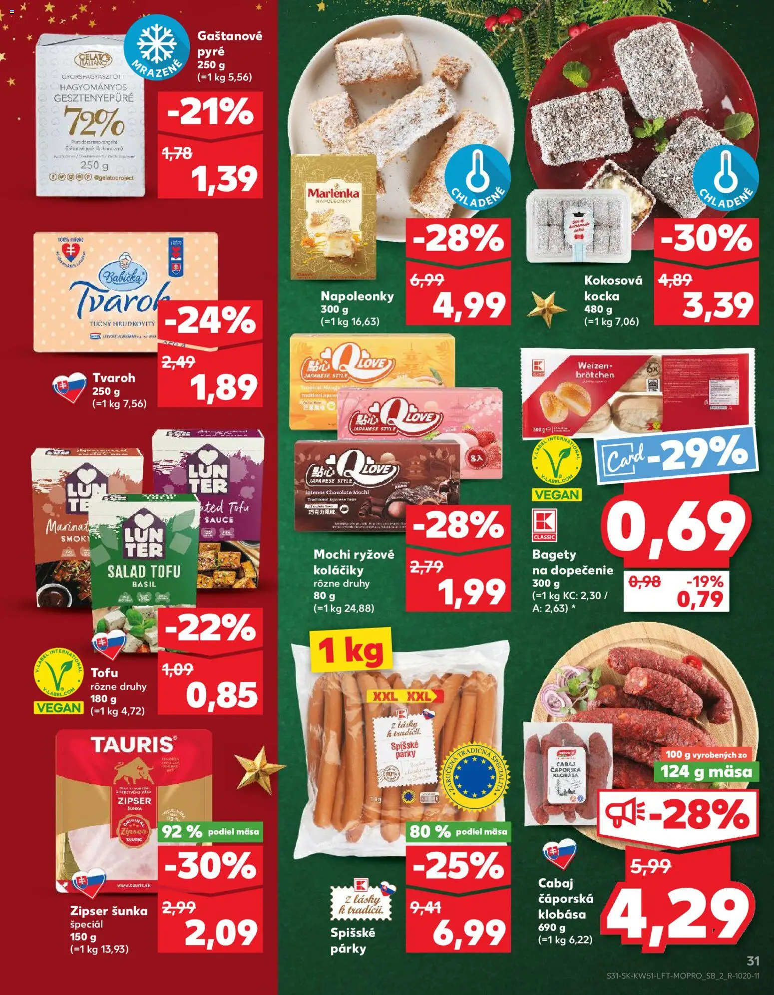 Nové Kaufland akcie – leták je platný od 18.12.2025 | Strana: 31 | Produkty: Klobása, Tofu, Marlenka, Párky