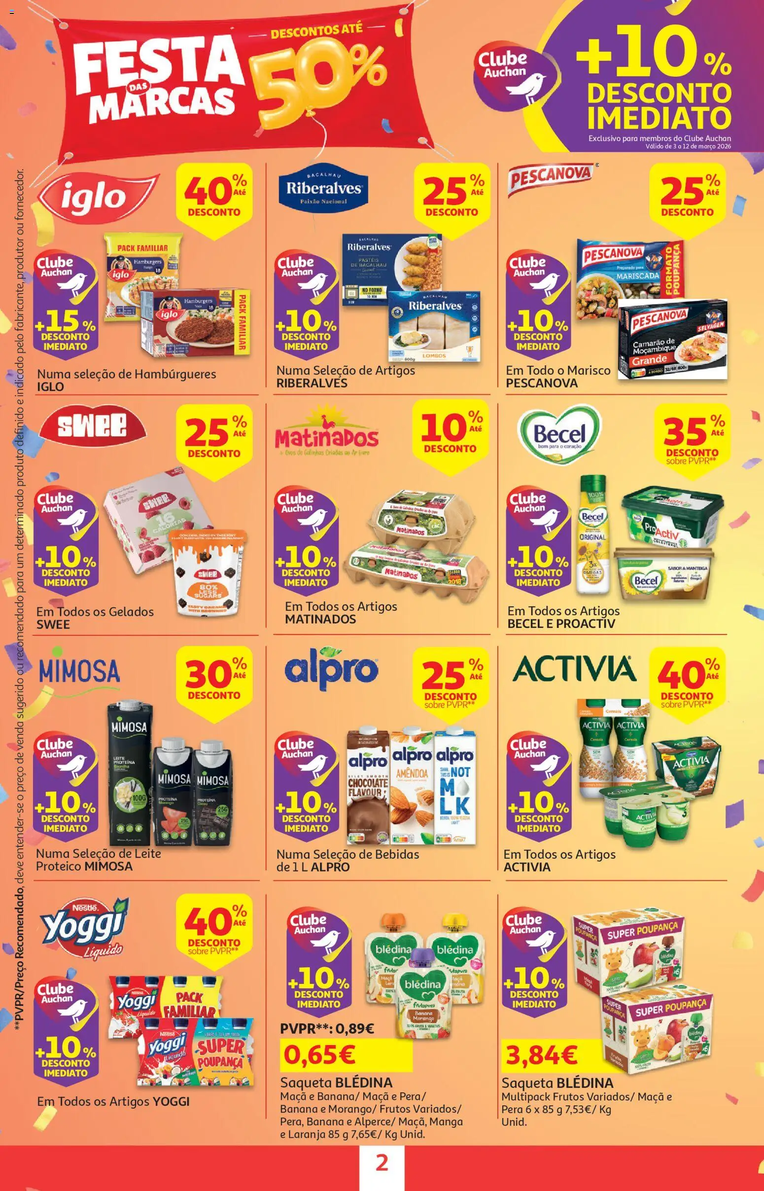 Auchan - Festa das Marcas │ válido de 03.03.2026 | Página: 2 | Produtos: Leite, Manteiga, Ovos, Cereais