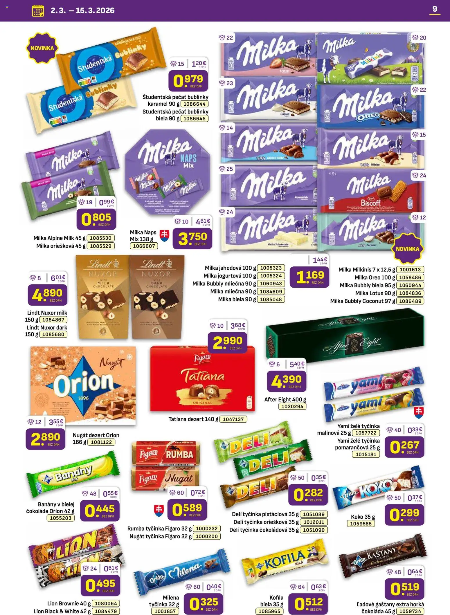 Nové Libex akcie – leták je platný od 02.03.2026 | Strana: 9 | Produkty: Gaštany, Banány, Čokoláda, Milka