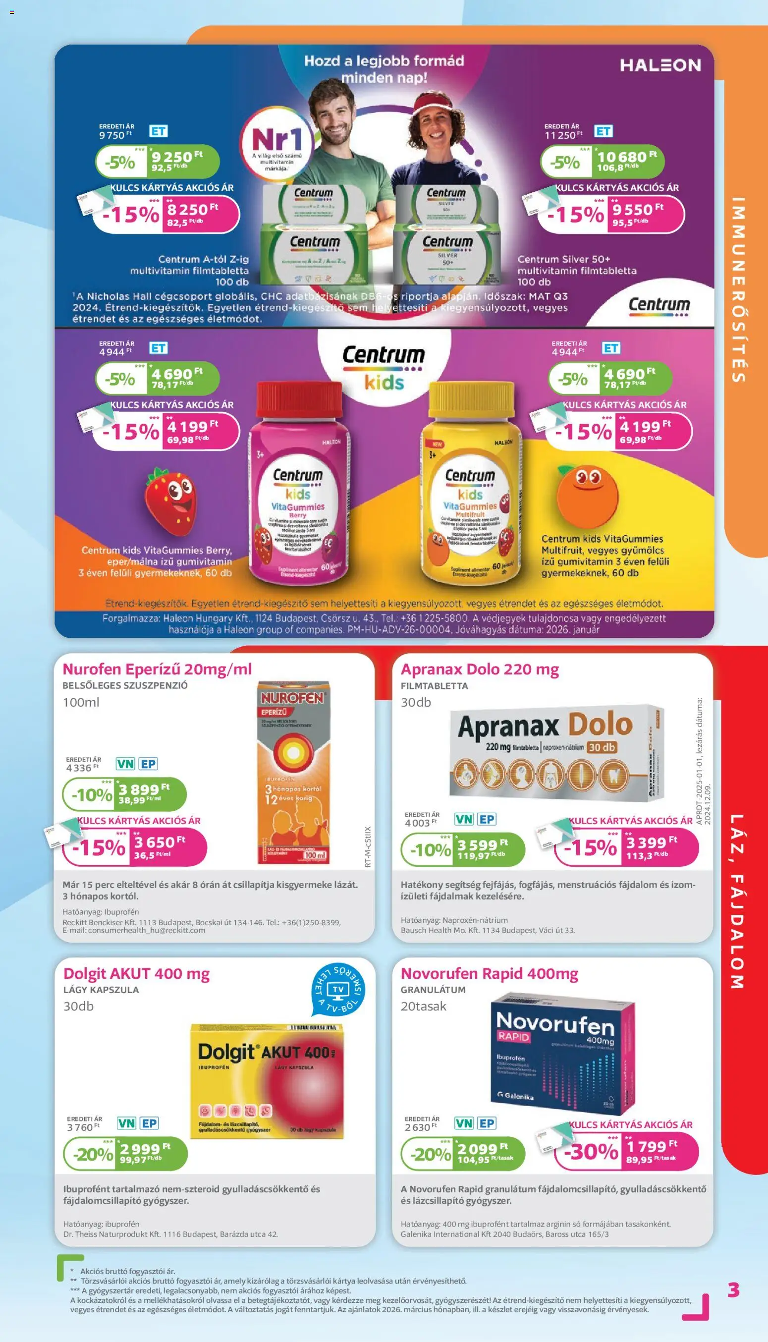 Kulcs Patika akciós ujság - amely érvényes a következő dátumtól: 01.03.2026 | Oldal: 3 | Termékek: Gyümölcs, Multivitamin, Só