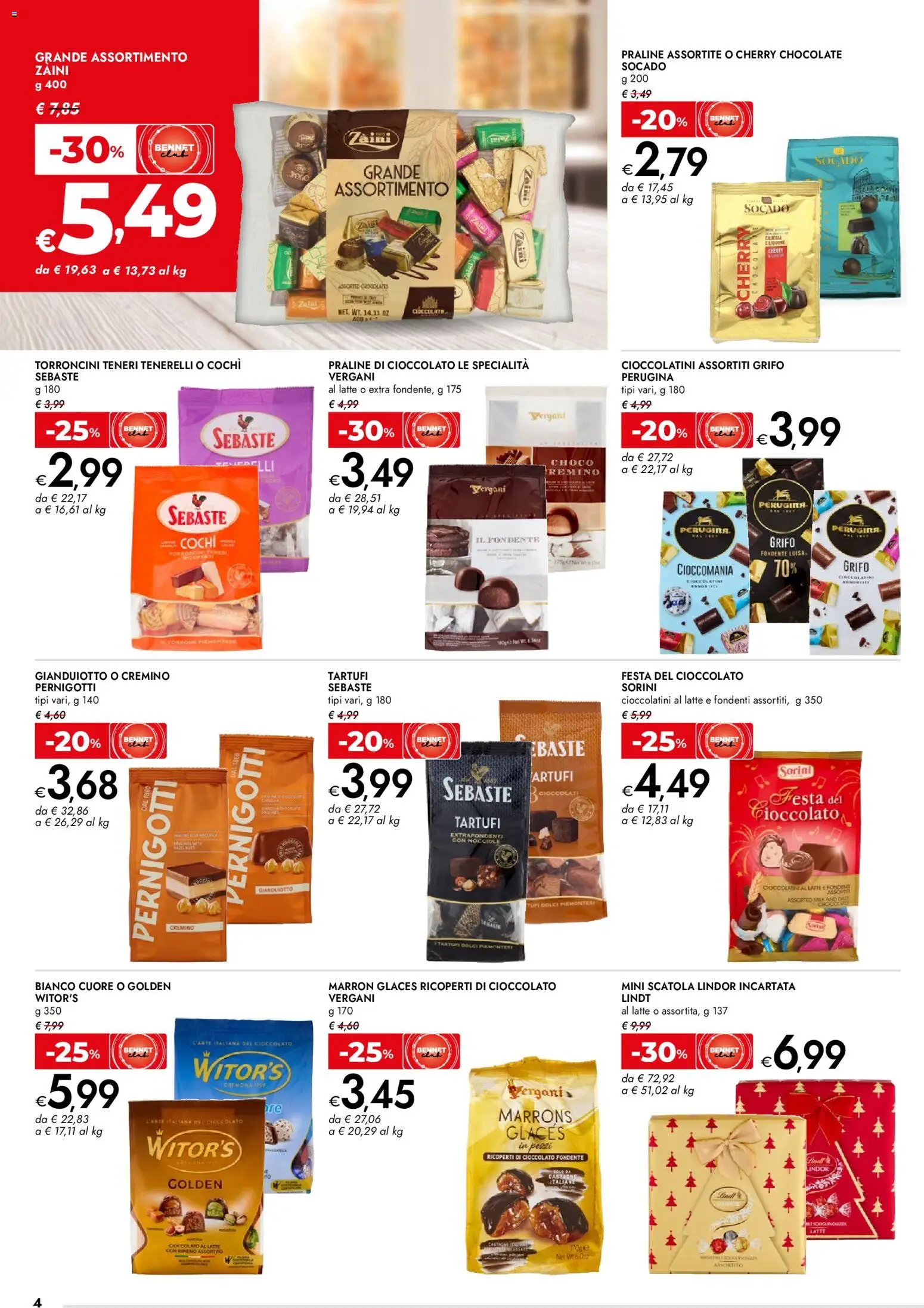 Volantino bennet del 30.10.2025 | Pagina: 4 | Prodotti: Cioccolato, Latte, Nocciole, Cioccolatini