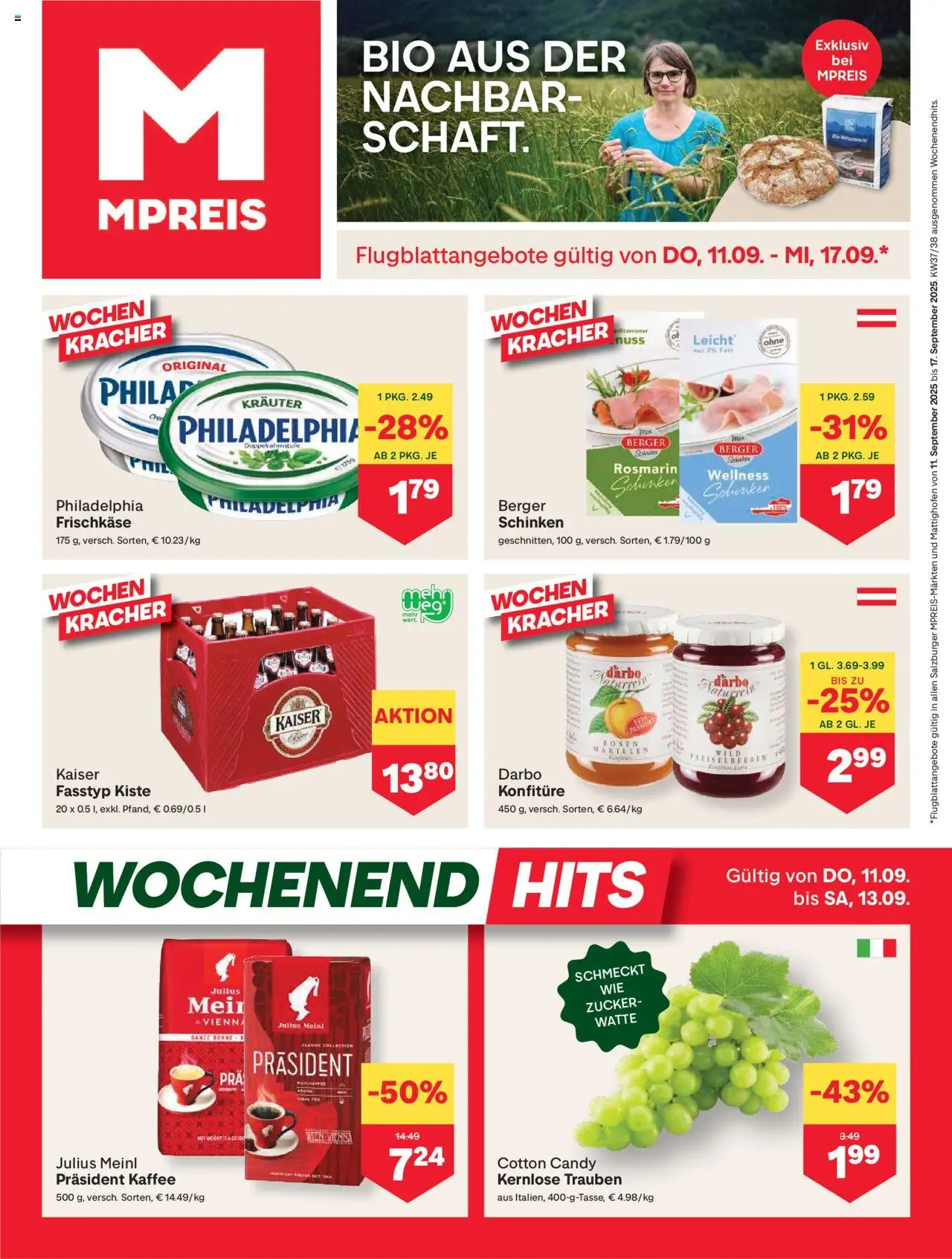 MPREIS Altenmarkt gültig ab 11.09.2025 | Seite: 1 | Produkte: Zucker, Kaffee, Schinken