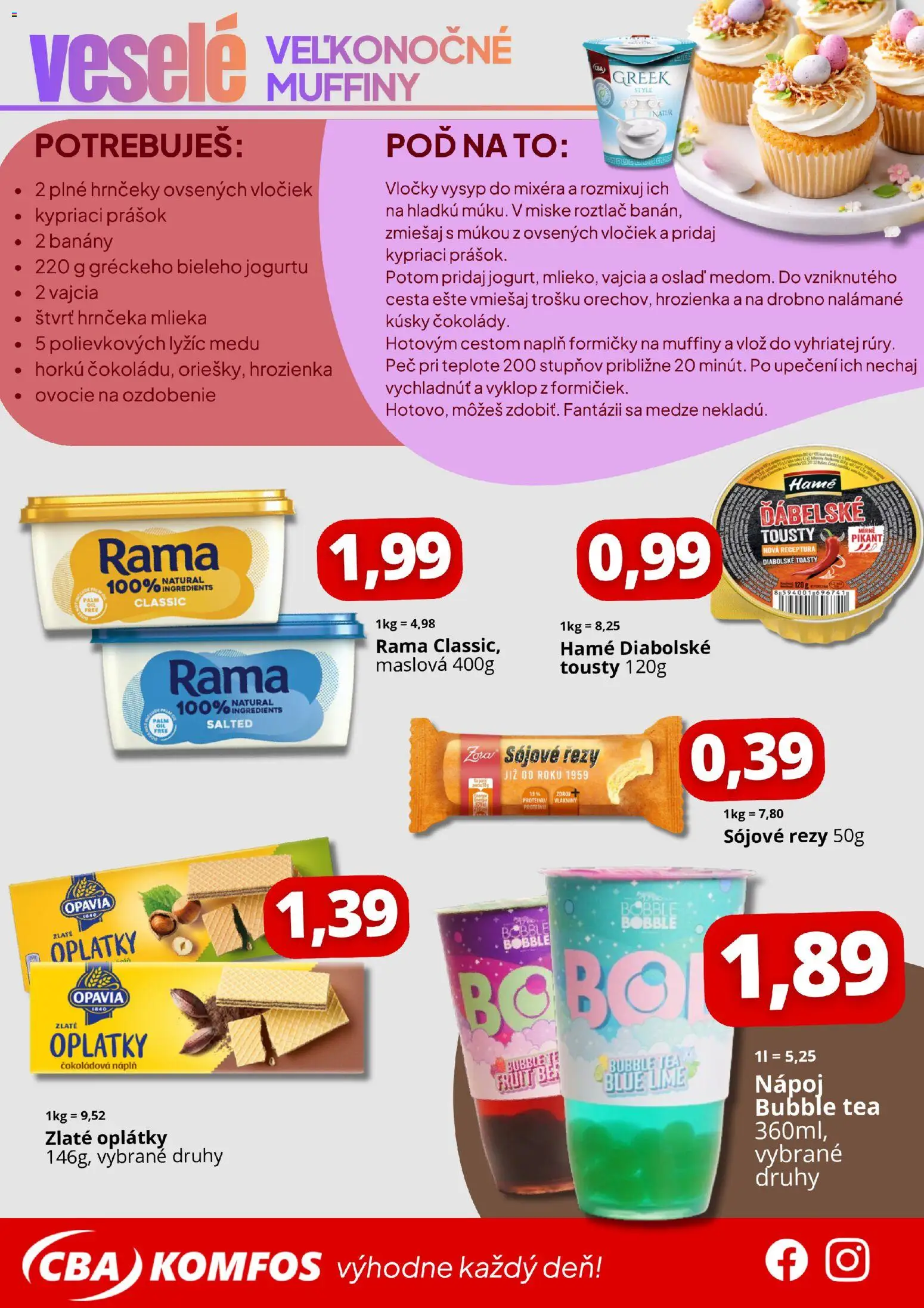 Nové CBA Komfos akcie – leták je platný od 01.04.2026 | Strana: 3 | Produkty: Banány, Hrozienka, Rama, Ovocie