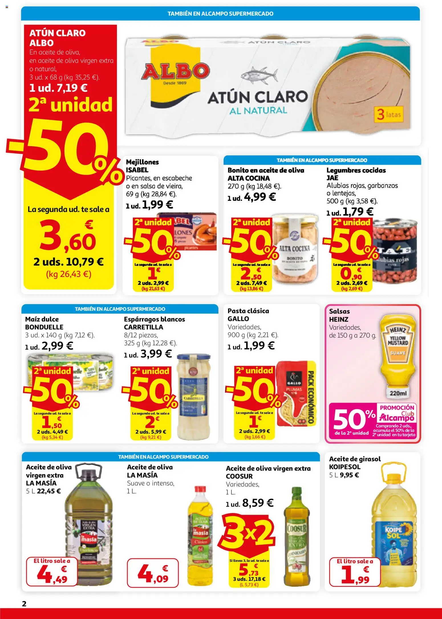 Alcampo - HG Madrid Unificado │ válido desde el 26.02.2026 | Página: 2 | Productos: Νερό καρύδας, Aceite de oliva virgen extra, Aceite de girasol, Cocina