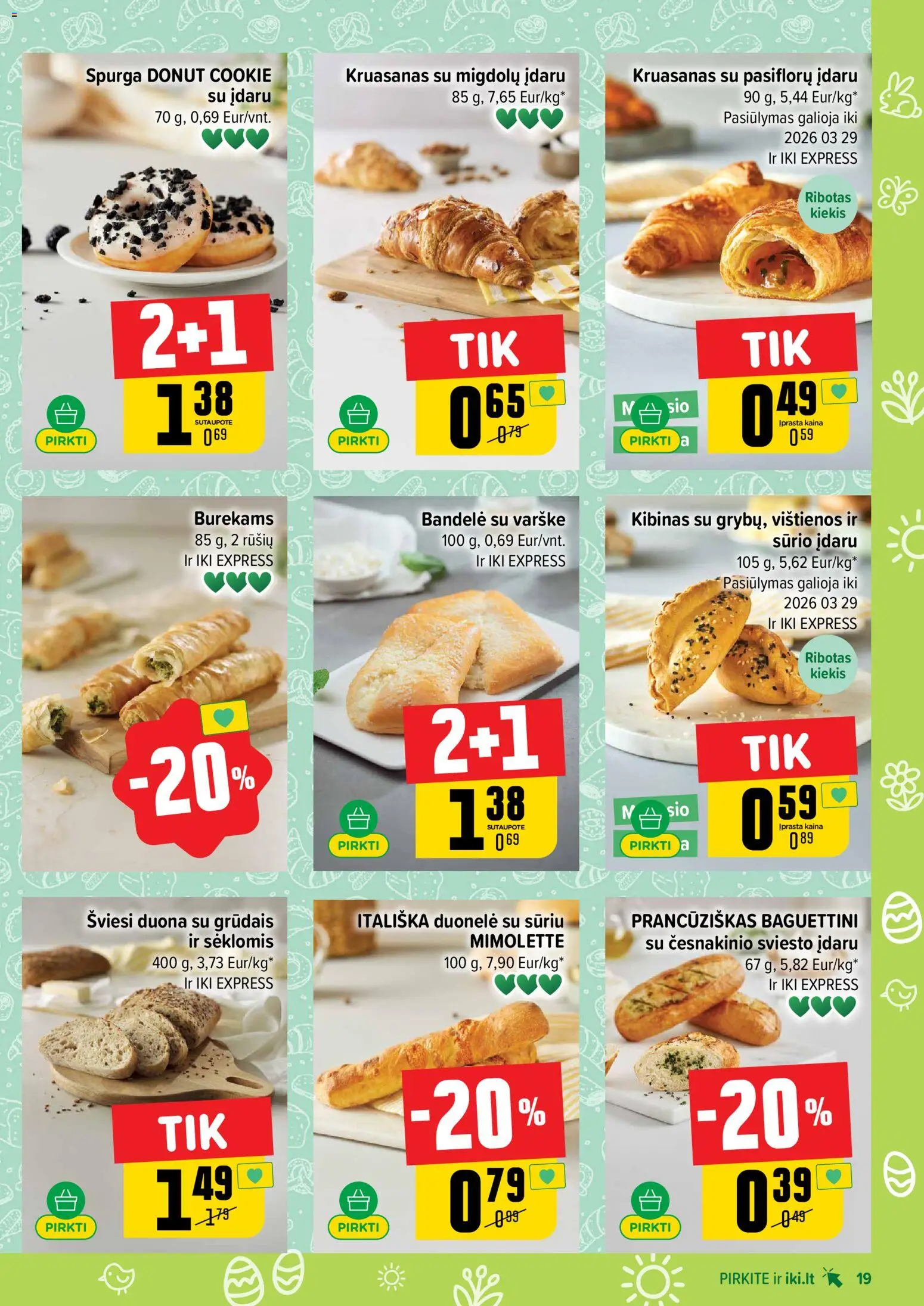 IKI akcijos nuo 23.03.2026 | Puslapis: 19 | Prekių: Vištienos, Spurga, Duona, Varškė