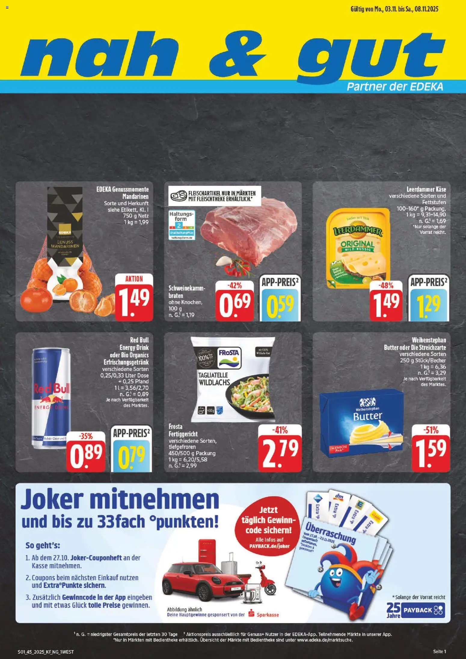 nah & gut Prospekt 	 – gültig ab 03.11.2025 | Seite: 1 | Produkte: Energy, Mandarinen, Leerdammer, Frosta