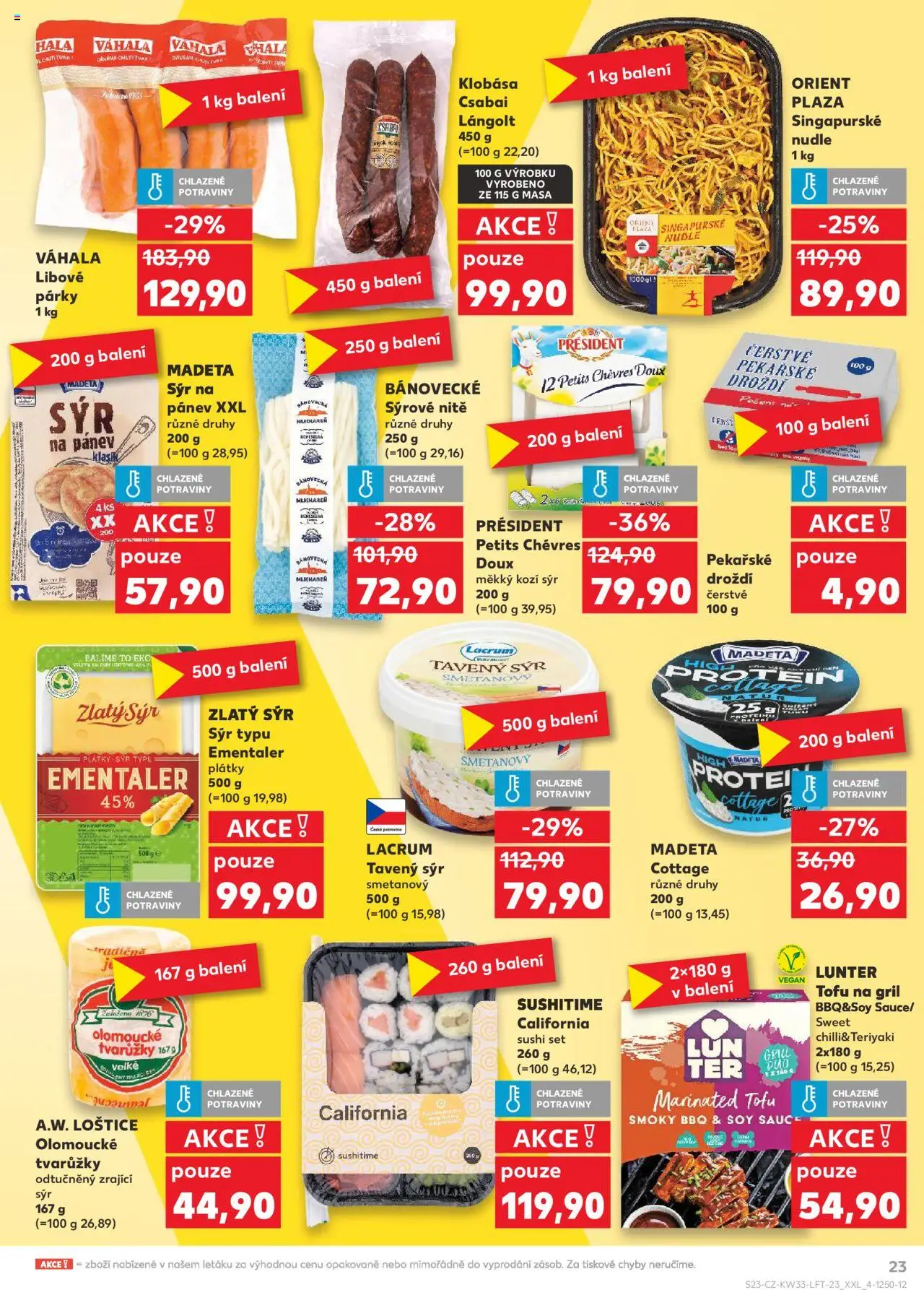 Kaufland leták - Brno od 13.08.2025 | Strana: 23 | Produkty: Sýr, Klobása, Singapurské nudle, Sushi set