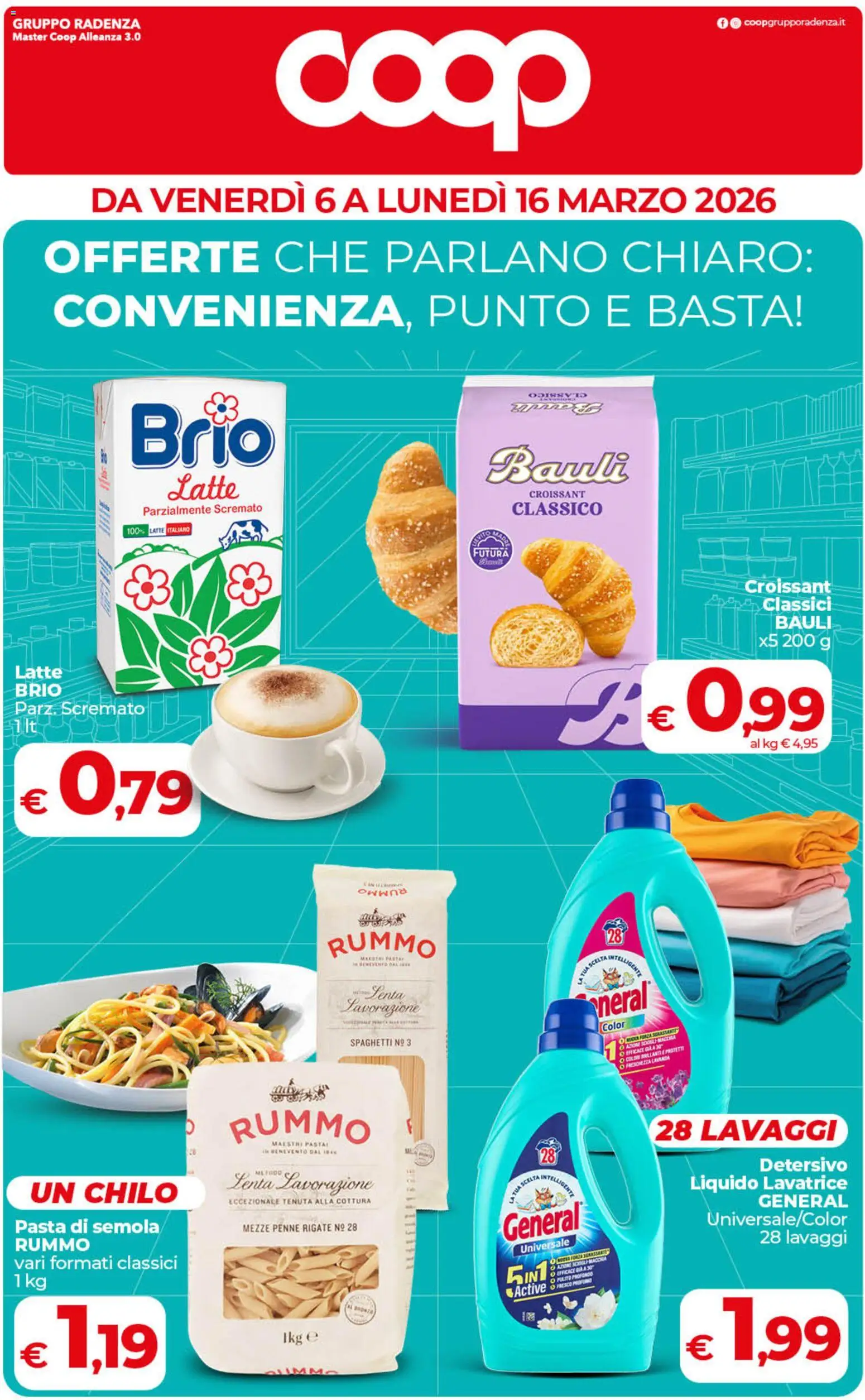 Volantino COOP del 06.03.2026 | Pagina: 1 | Prodotti: Pasta, Lavatrice, Croissant, Penne