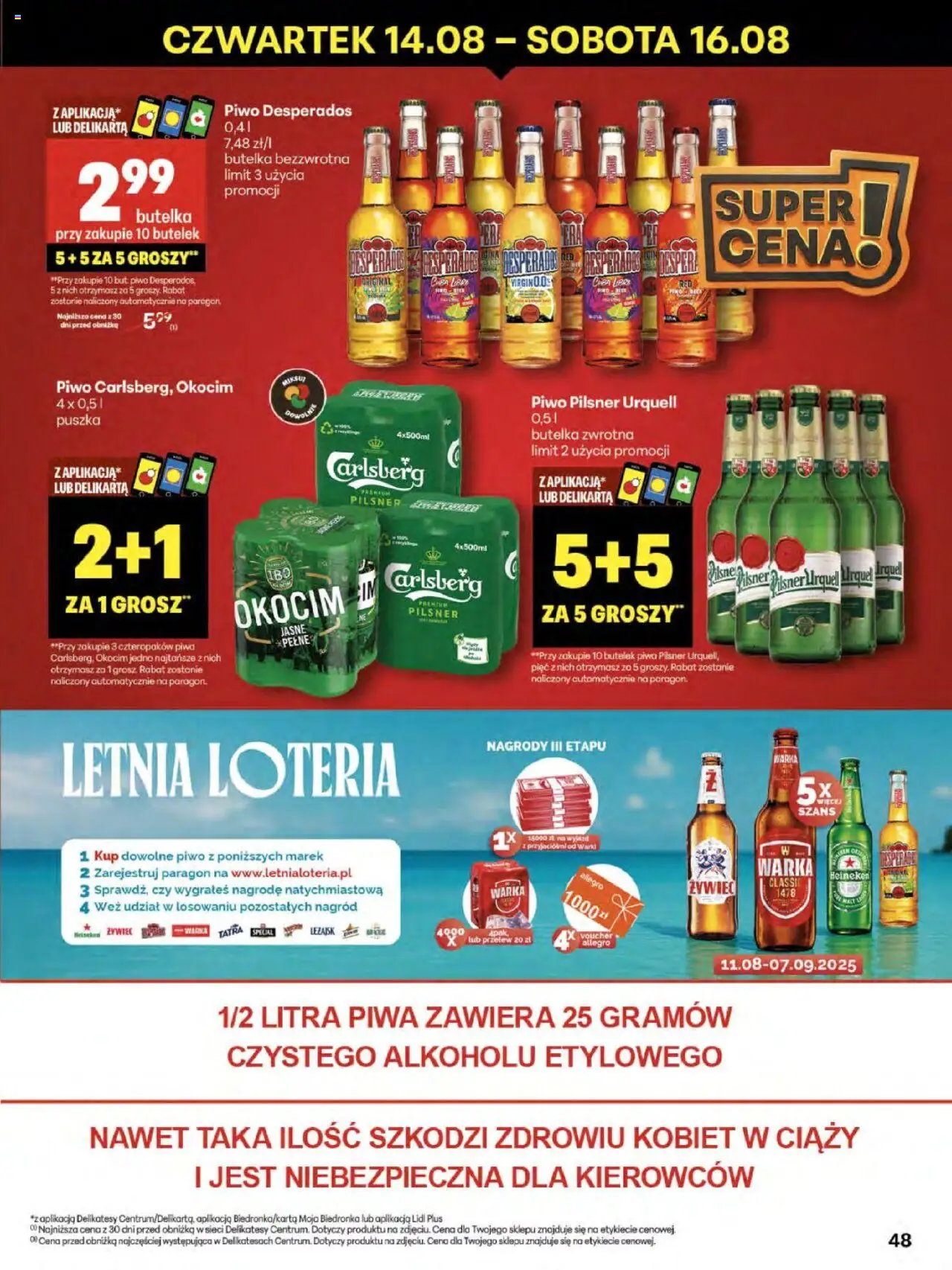 Delikatesy Centrum Gazetka - Sklepy Własne od 14.08.2025 | Strona: 48 | Produkty: Piwo Desperados, Warka, Piwo, Heineken