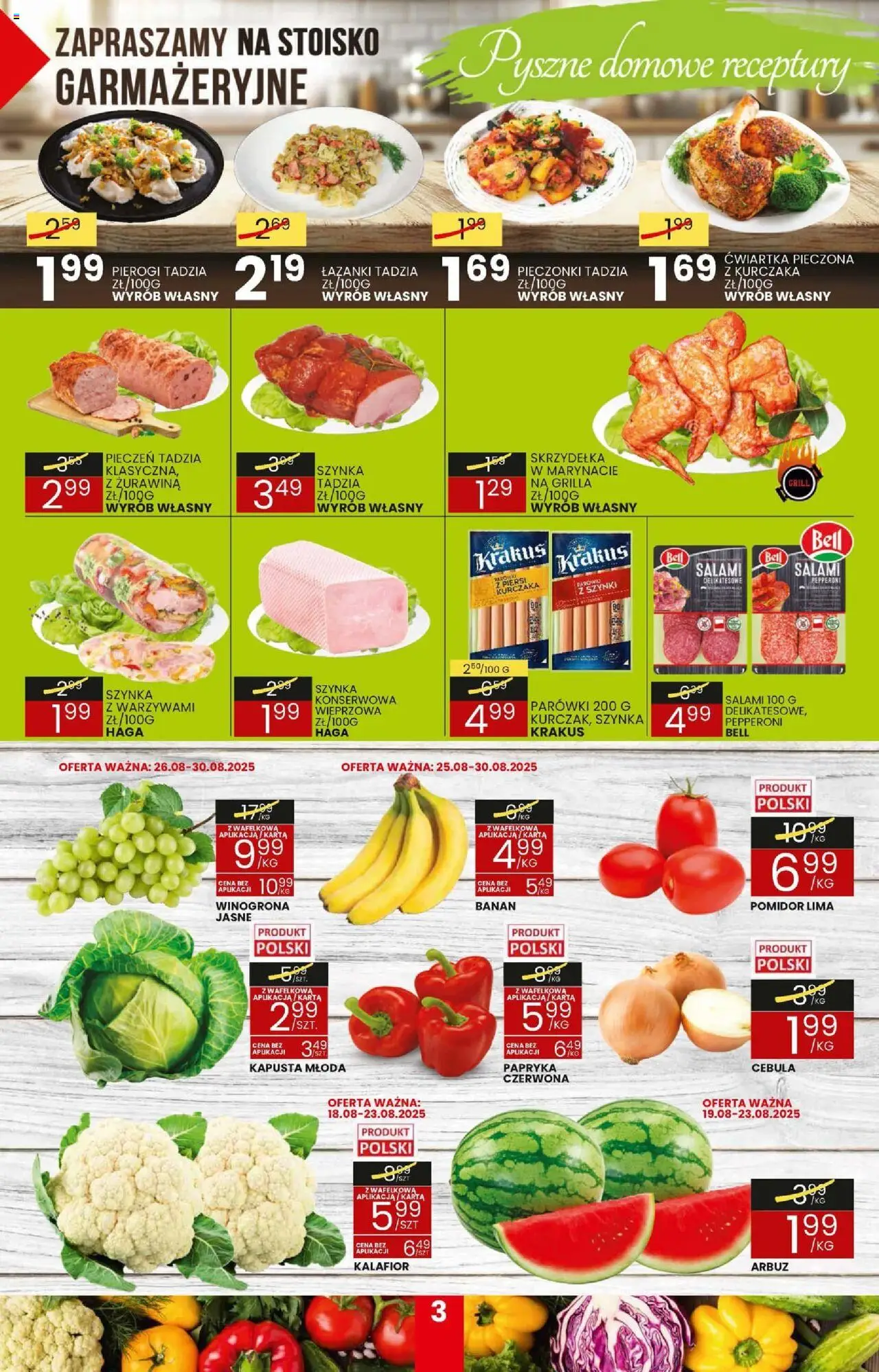 Wafelek Gazetka od 18.08.2025 | Strona: 3 | Produkty: Karta, Szynka, Żurawina, Salami