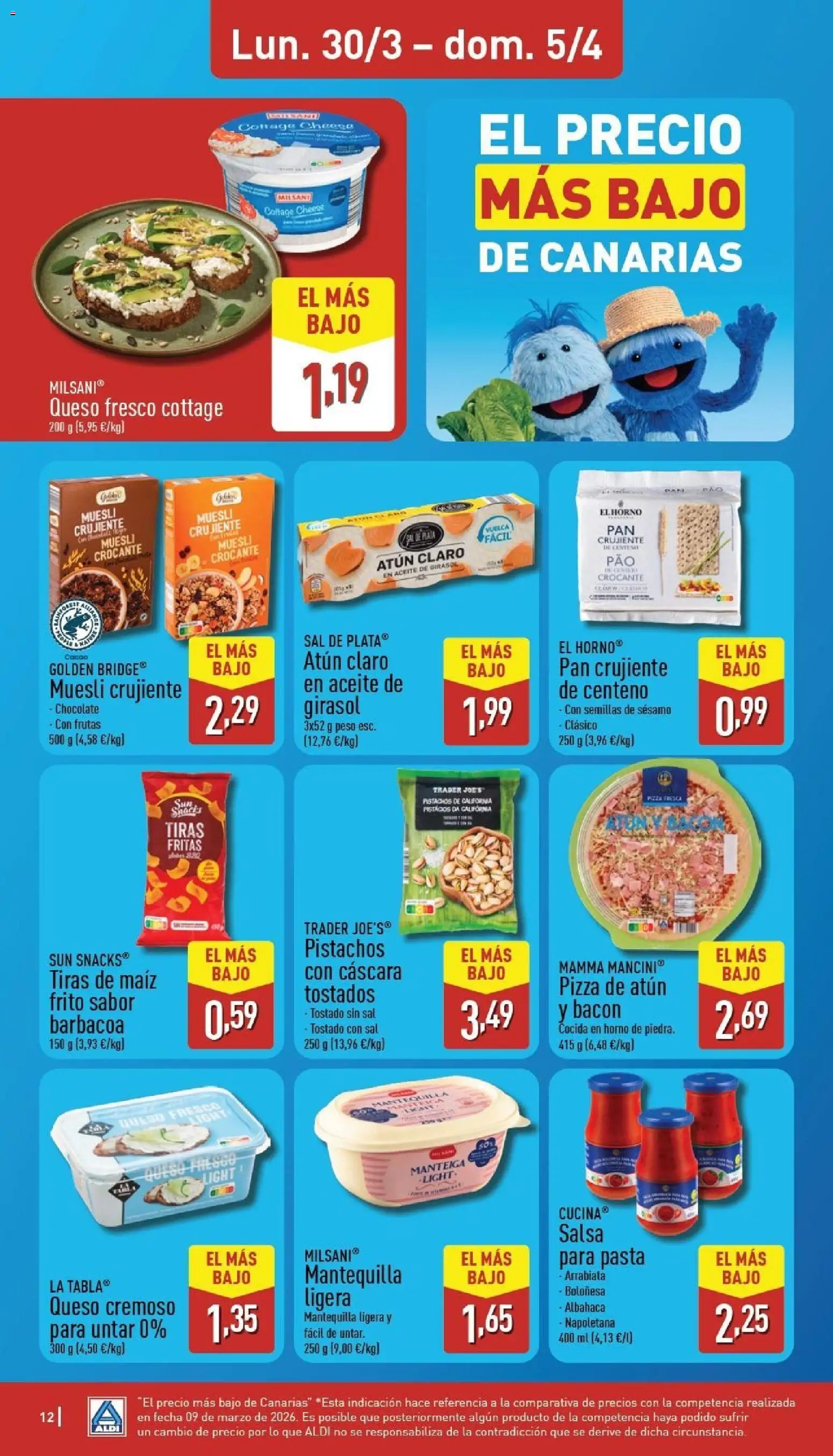 Aldi folleto Canarias │ válido desde el 30.03.2026 | Página: 12 | Productos: Chocolate, Pizza, Aceite de girasol, Peso