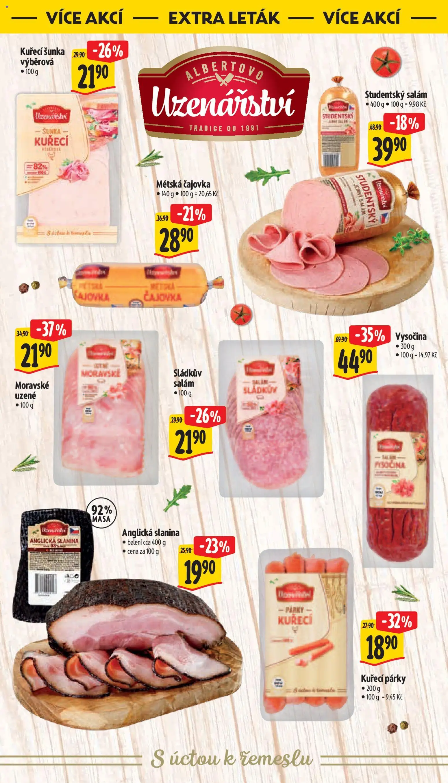 Albert leták - Supermarket od 25.03.2026 | Strana: 36 | Produkty: Párky, Kuřecí šunka, Anglická slanina, Vysočina