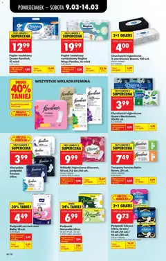 Pogląd oferty "Wszystkie podpaski Femina Ultra, Wszystkie podpaski Femina Ultra" - ważna od 09.03.2026 | Strona: 70 | Produkty: Papier toaletowy, Podpaski always, Chusteczki higieniczne, Podpaski femina