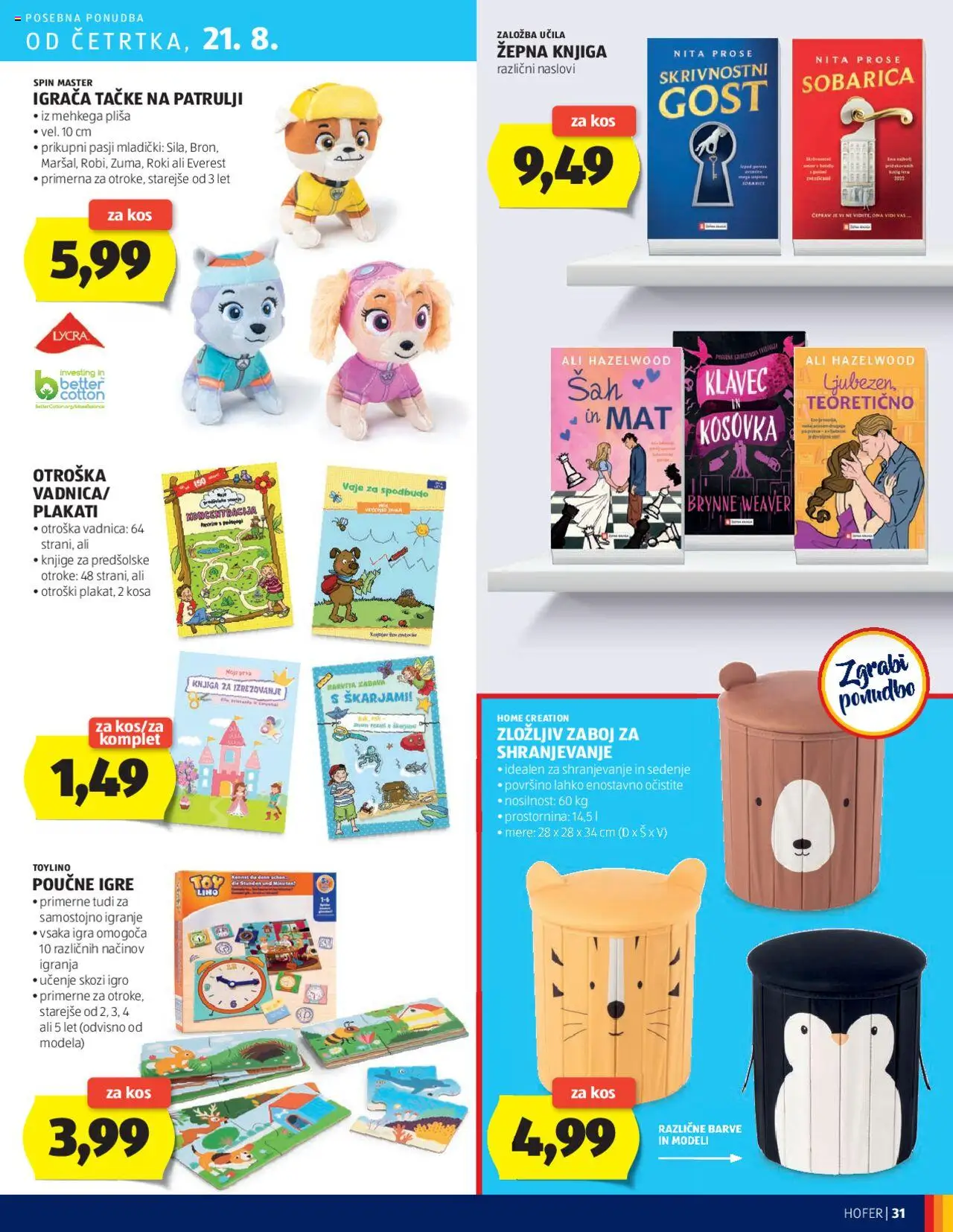 Hofer katalog │ velja od 14.08.2025 | Stran: 31 | Izdelki: Igra, Kos, Knjiga, Zaboj