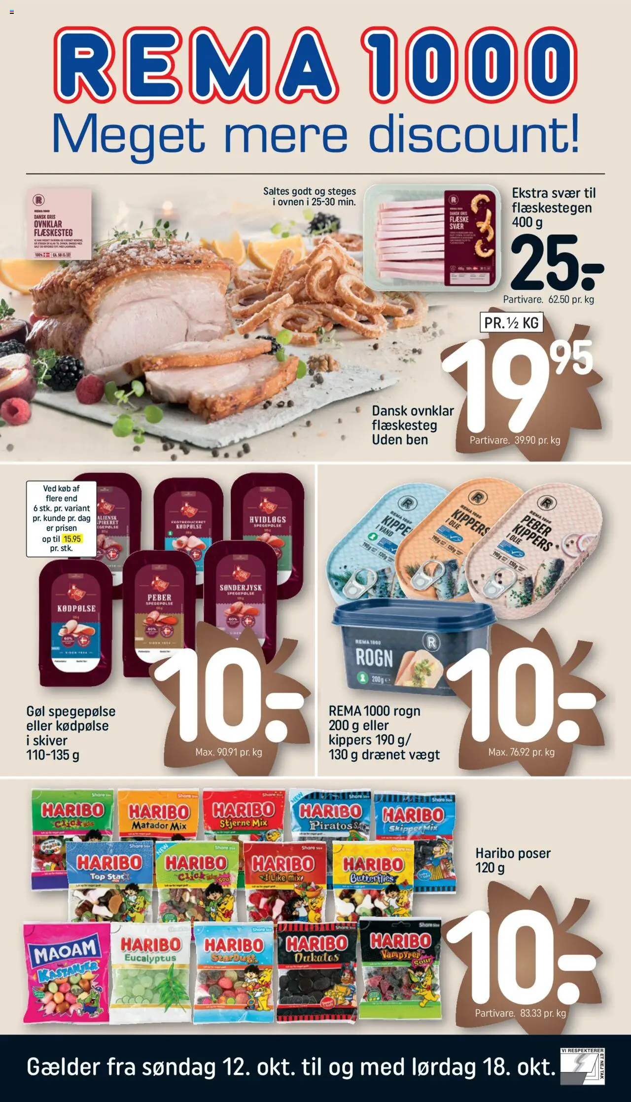 Rema 1000 tilbudsavis – gyldig fra 12.10.2025 | Side: 1 | Produkter: Olie, Kippers, Peber, Flæskesteg